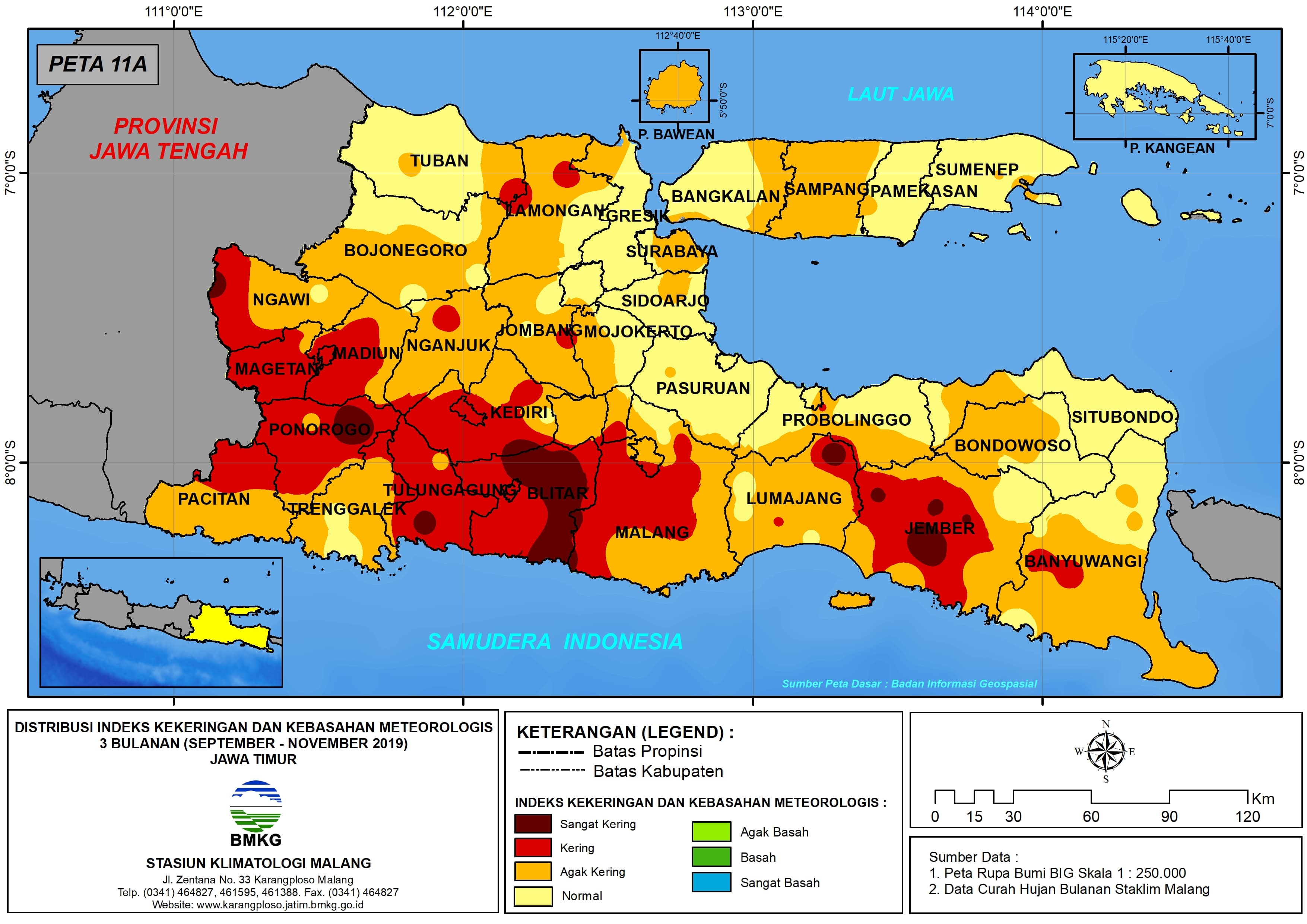|Analisis - Bulanan| Indeks Kekeringan dan Keabsahan Meteorologis 3 Bulanan Untuk Bulan September - Oktober - November Tahun 2019 di Provinsi Jawa Timur