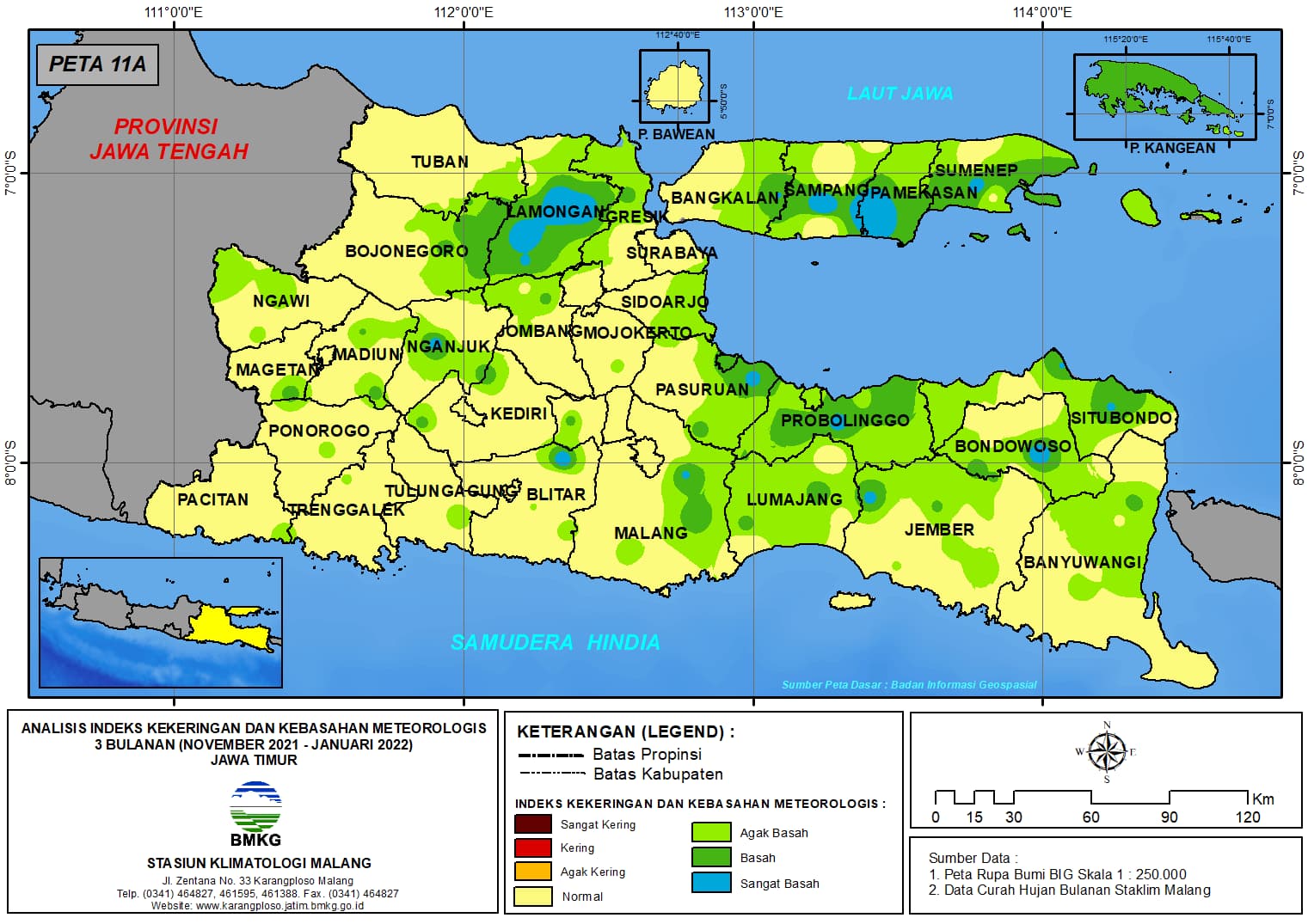 ( Analisis - Bulanan ) Indeks Kekeringan dan Kebasahan Meteorologis 3 Bulanan Untuk Bulan November - Desember Tahun 2021 - Januari Tahun 2022 di Provinsi Jawa Timur