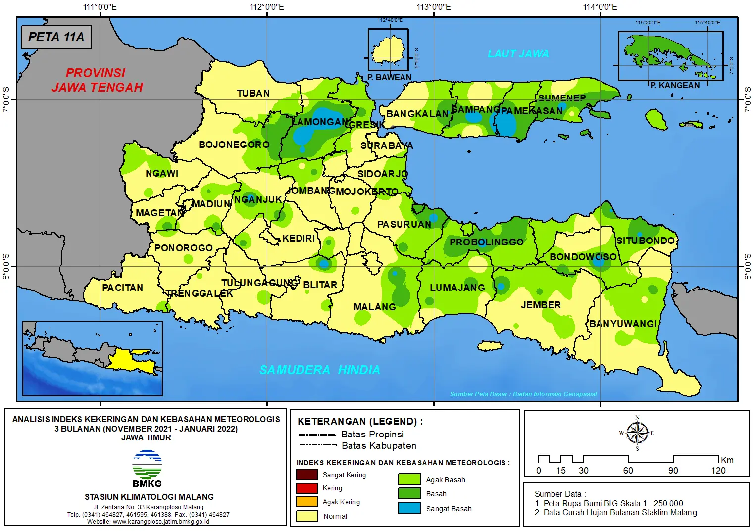 ( Analisis - Bulanan ) Indeks Kekeringan dan Kebasahan Meteorologis 3 Bulanan Untuk Bulan November - Desember Tahun 2021 - Januari Tahun 2022 di Provinsi Jawa Timur