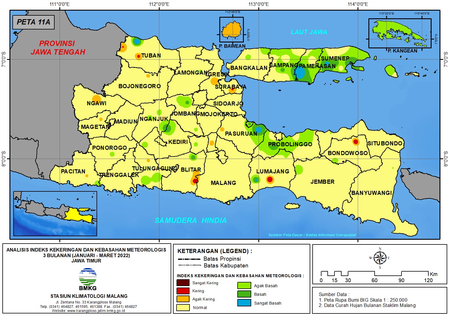 ( Analisis - Bulanan ) Indeks Kekeringan dan Kebasahan Meteorologis 3 Bulanan Untuk Bulan Januari - Februari - Maret Tahun 2022 di Provinsi Jawa Timur