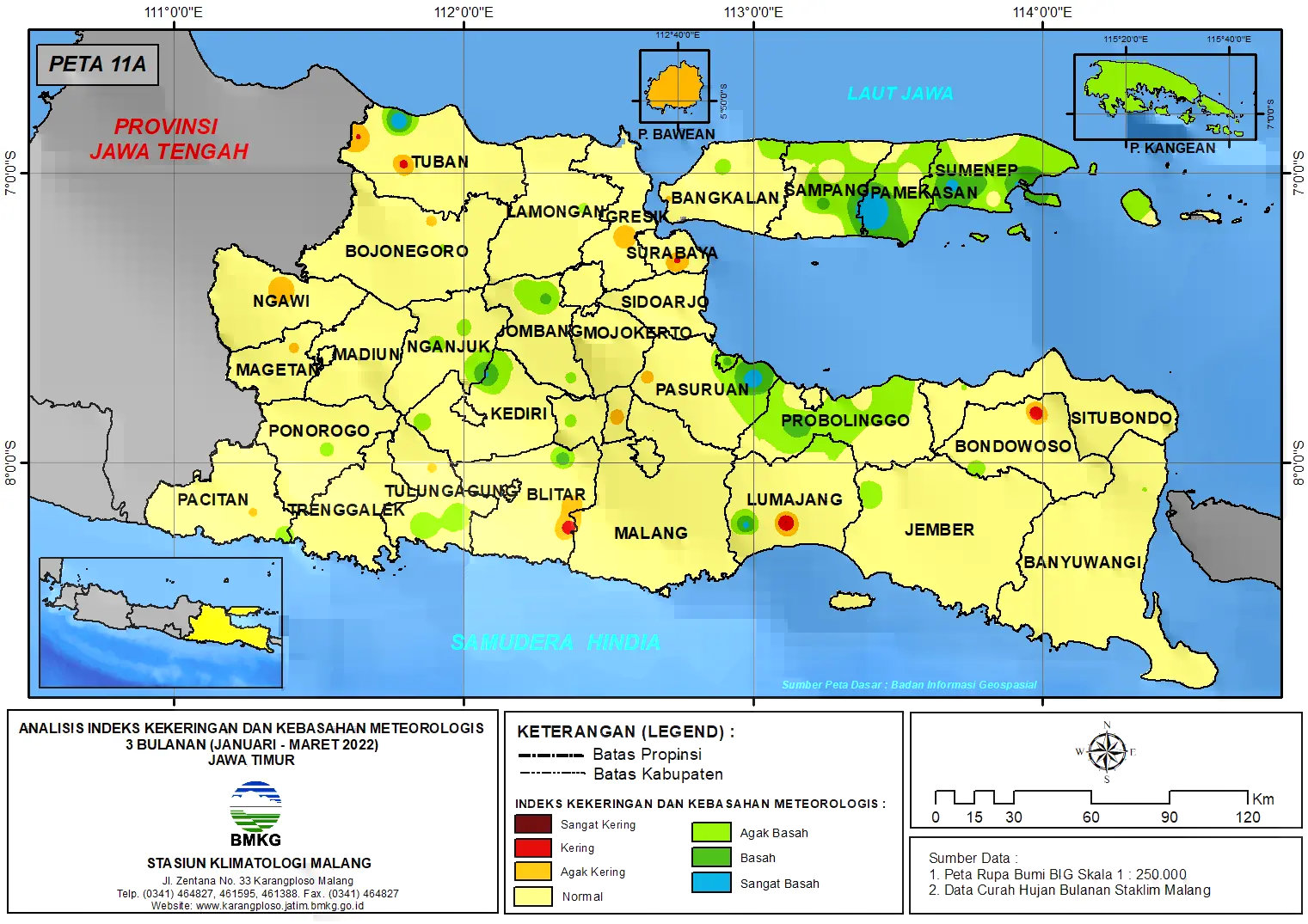 ( Analisis - Bulanan ) Indeks Kekeringan dan Kebasahan Meteorologis 3 Bulanan Untuk Bulan Januari - Februari - Maret Tahun 2022 di Provinsi Jawa Timur