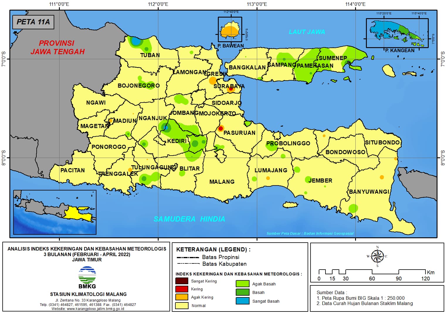 ( Analisis - Bulanan ) Indeks Kekeringan dan Kebasahan Meteorologis 3 Bulanan Untuk Bulan Februari - Maret - April Tahun 2022 di Provinsi Jawa Timur