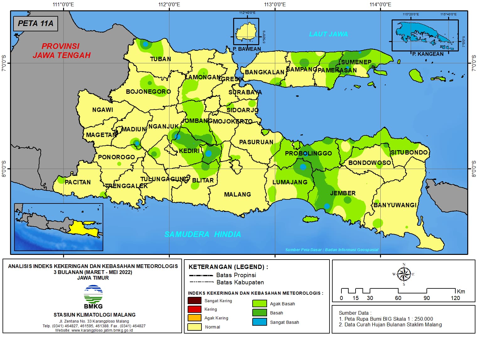 ( Analisis - Bulanan ) Indeks Kekeringan dan Kebasahan Meteorologis 3 Bulanan Untuk Bulan Maret - April - Mei Tahun 2022 di Provinsi Jawa Timur