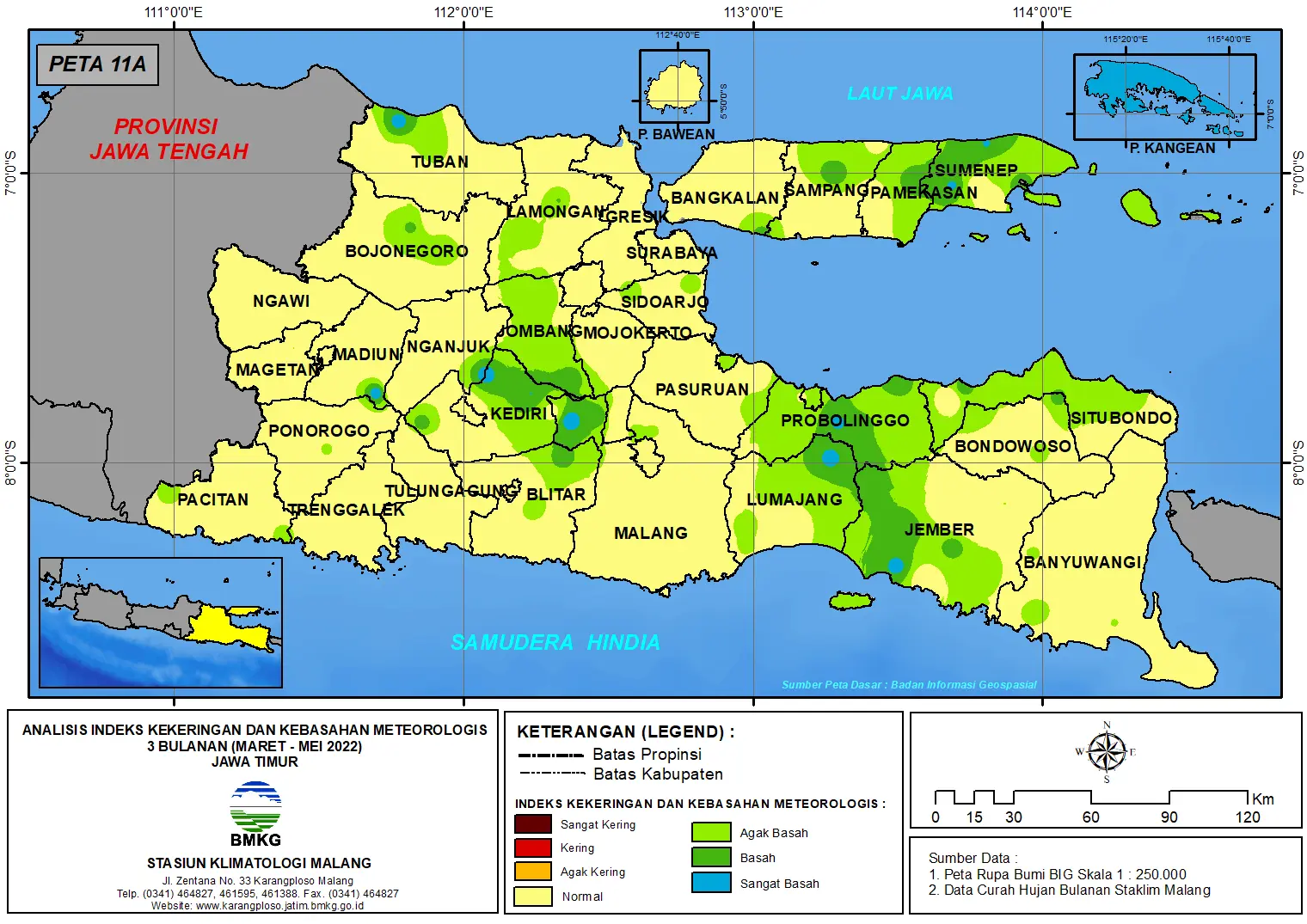( Analisis - Bulanan ) Indeks Kekeringan dan Kebasahan Meteorologis 3 Bulanan Untuk Bulan Maret - April - Mei Tahun 2022 di Provinsi Jawa Timur