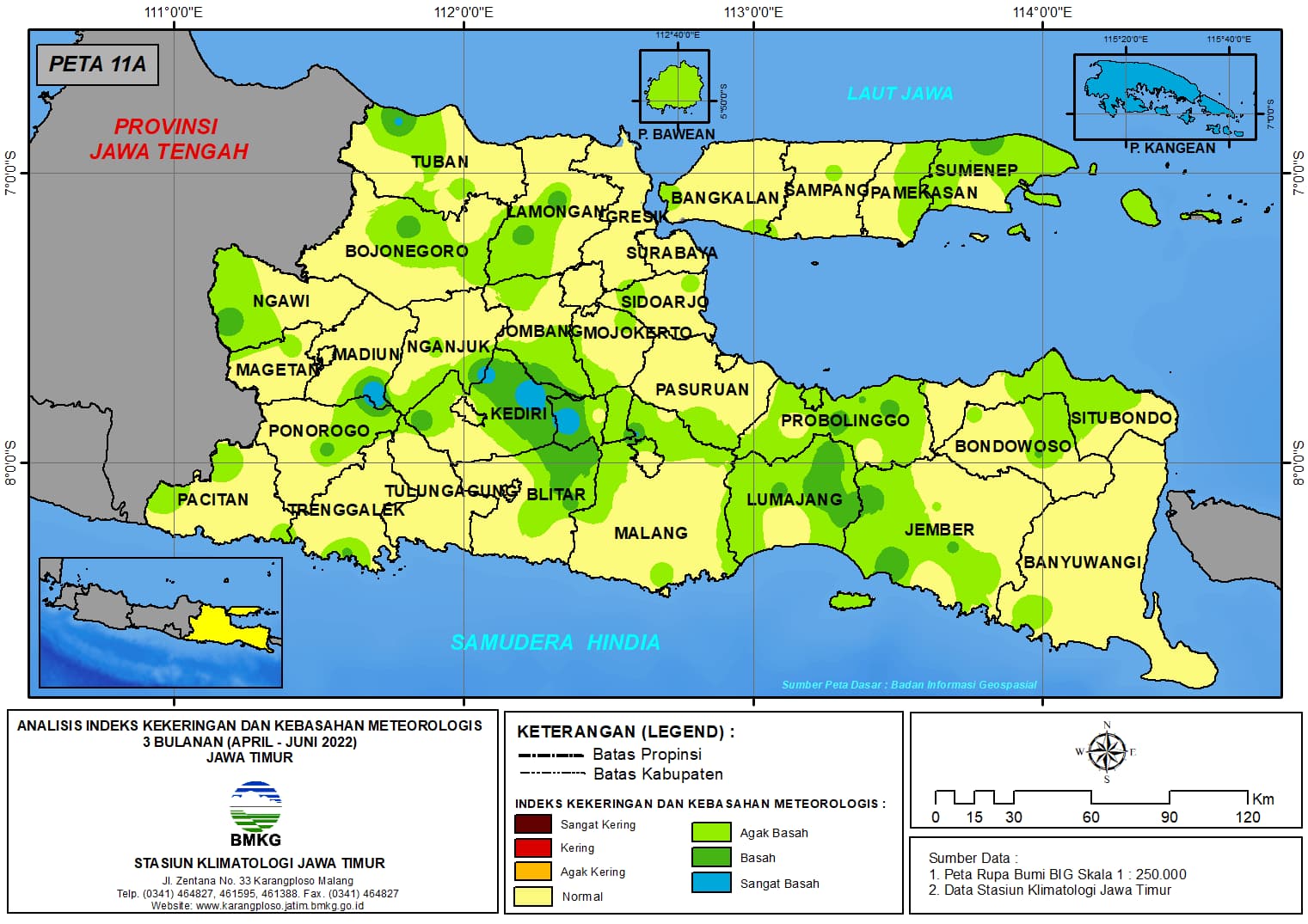 ( Analisis - Bulanan ) Indeks Kekeringan dan Kebasahan Meteorologis 3 Bulanan Untuk Bulan April - Mei - Juni Tahun 2022 di Provinsi Jawa Timur