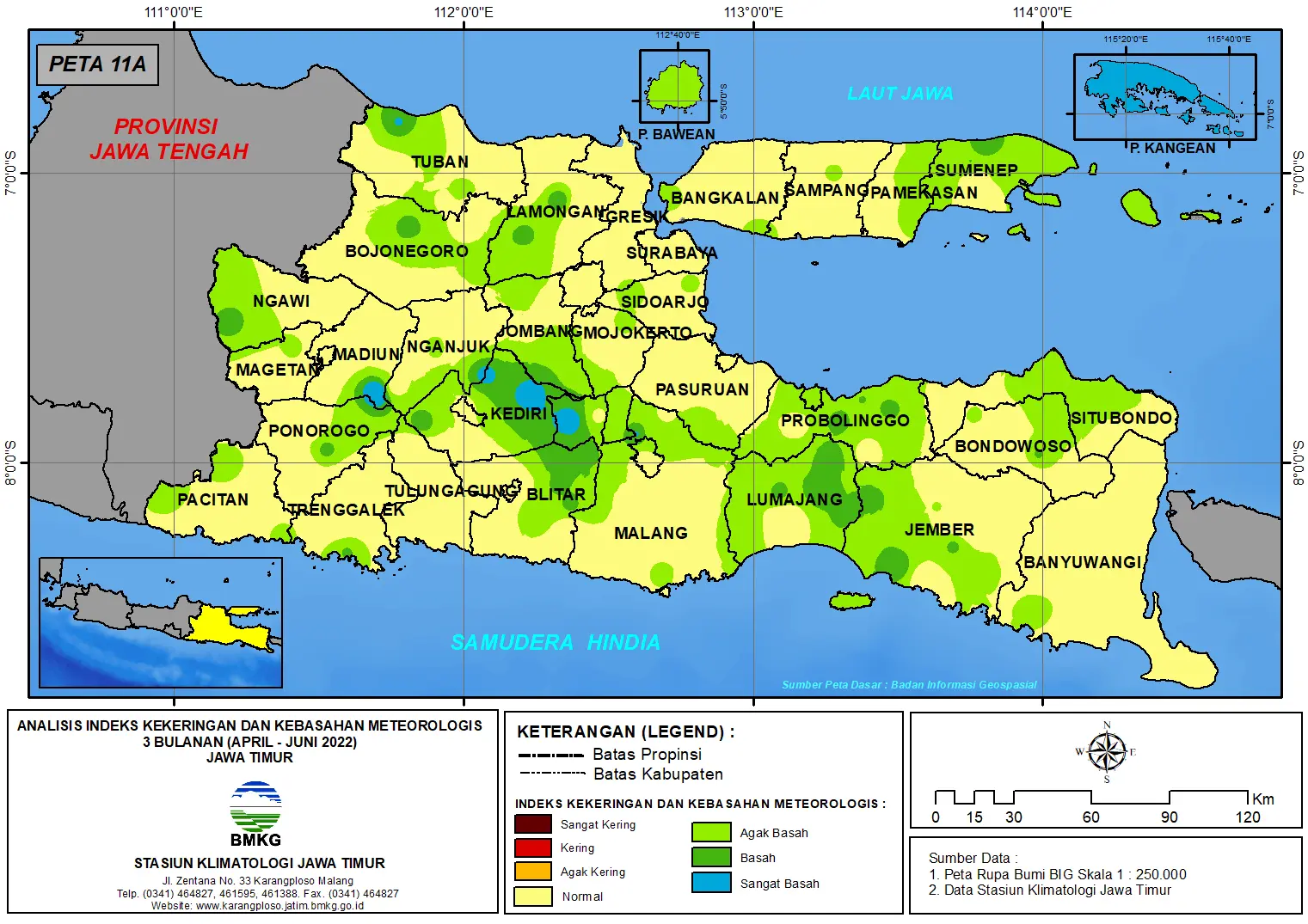 ( Analisis - Bulanan ) Indeks Kekeringan dan Kebasahan Meteorologis 3 Bulanan Untuk Bulan April - Mei - Juni Tahun 2022 di Provinsi Jawa Timur