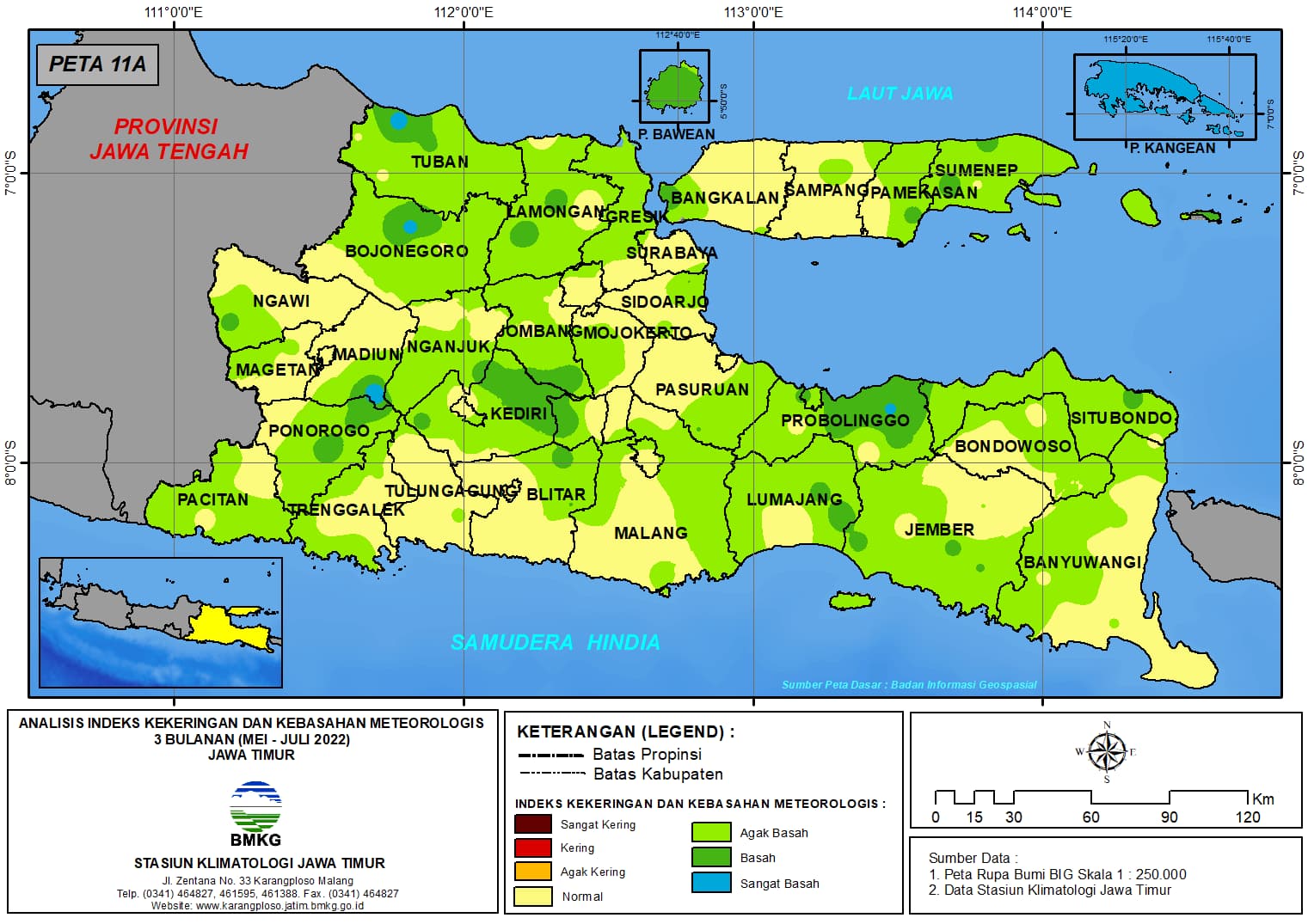 ( Analisis - Bulanan ) Indeks Kekeringan dan Kebasahan Meteorologis 3 Bulanan Untuk Bulan Mei - Juni - Juli Tahun 2022 di Provinsi Jawa Timur