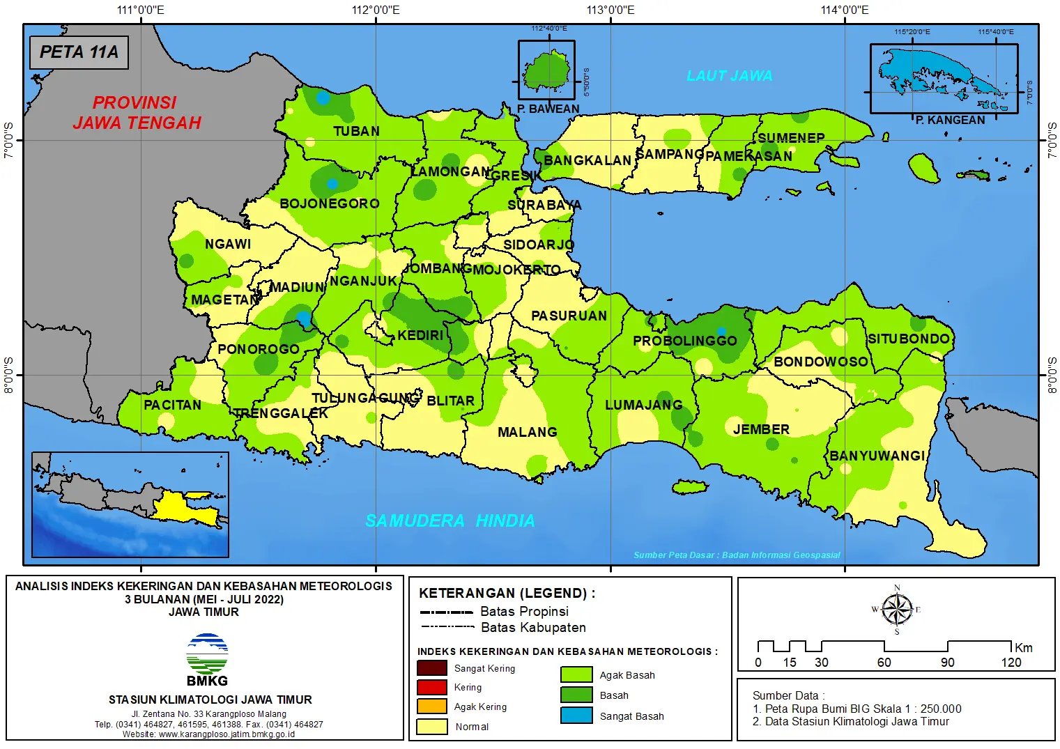 ( Analisis - Bulanan ) Indeks Kekeringan dan Kebasahan Meteorologis 3 Bulanan Untuk Bulan Mei - Juni - Juli Tahun 2022 di Provinsi Jawa Timur