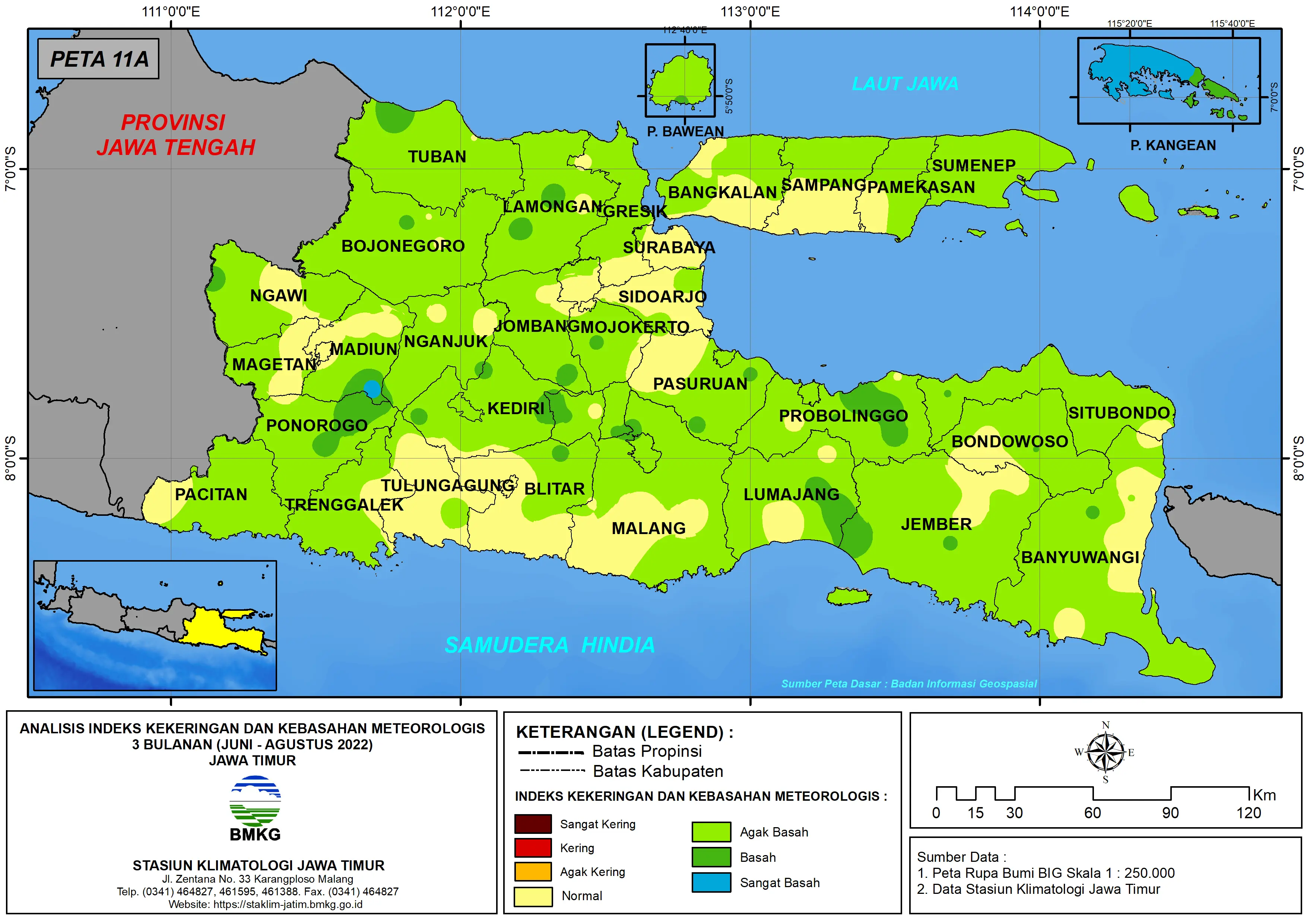 ( Analisis - Bulanan ) Indeks Kekeringan dan Kebasahan Meteorologis 3 Bulanan Untuk Bulan Juni - Juli - Agustus Tahun 2022 di Provinsi Jawa Timur