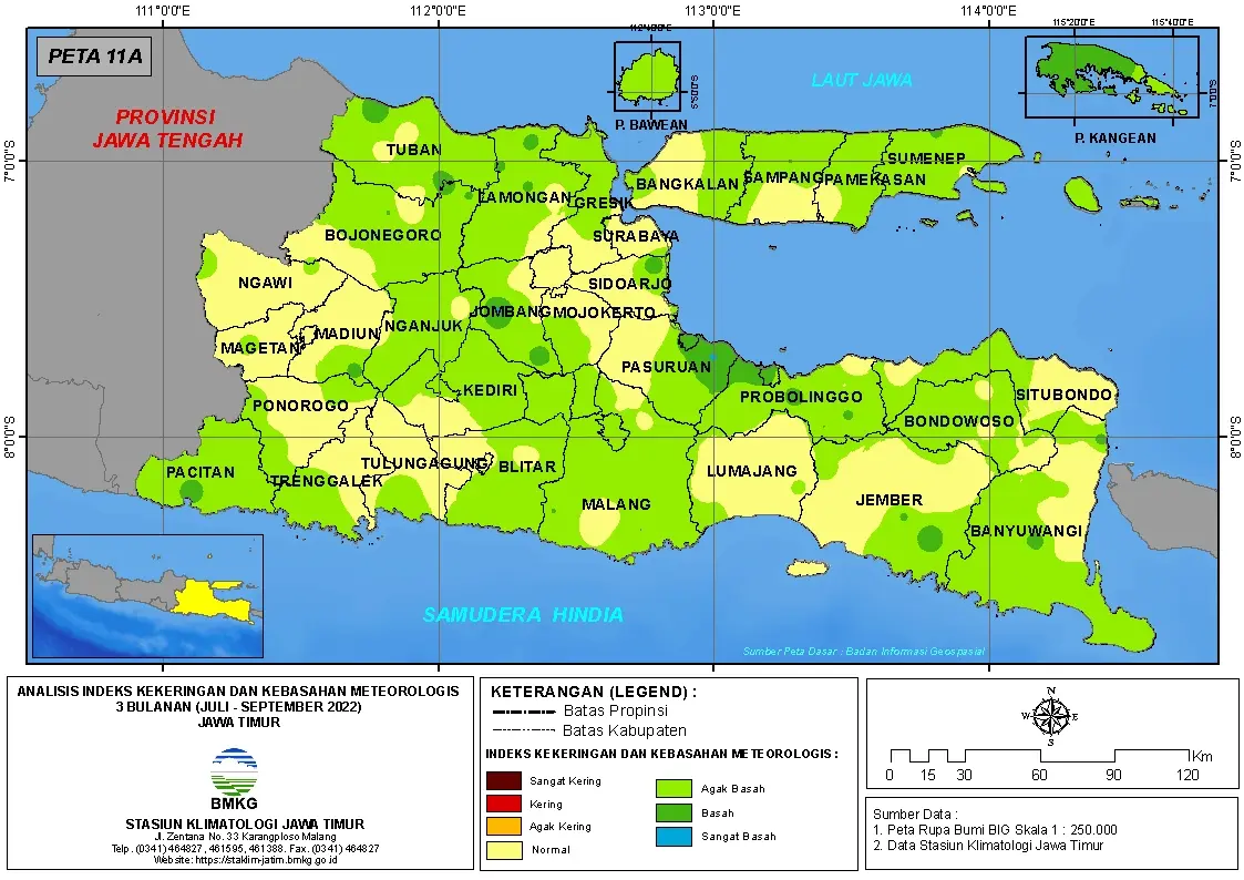 ( Analisis - Bulanan ) Indeks Kekeringan dan Kebasahan Meteorologis 3 Bulanan Untuk Bulan Juli - Agustus - September Tahun 2022 di Provinsi Jawa Timur