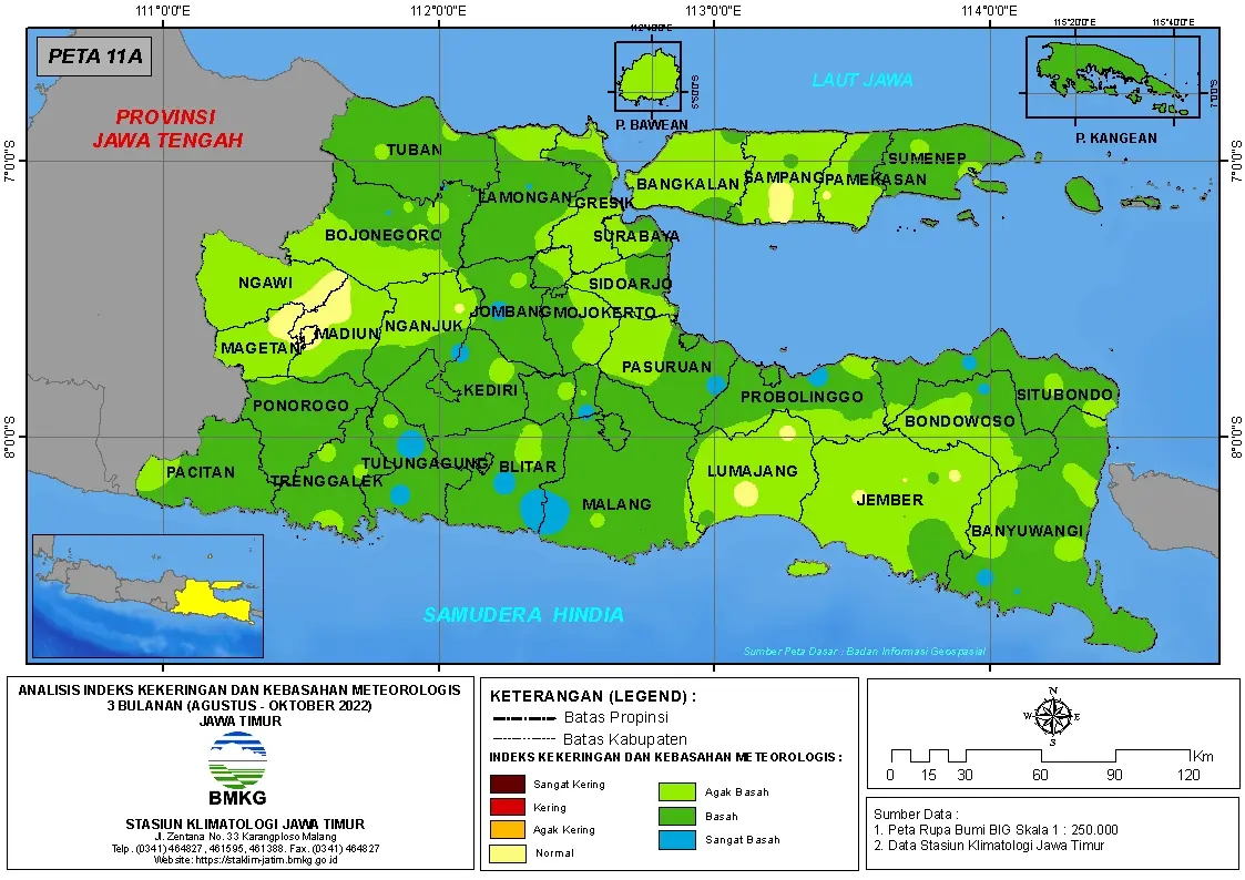 ( Analisis - Bulanan ) Indeks Kekeringan dan Kebasahan Meteorologis 3 Bulanan Untuk Bulan Agustus - September - Oktober Tahun 2022 di Provinsi Jawa Timur