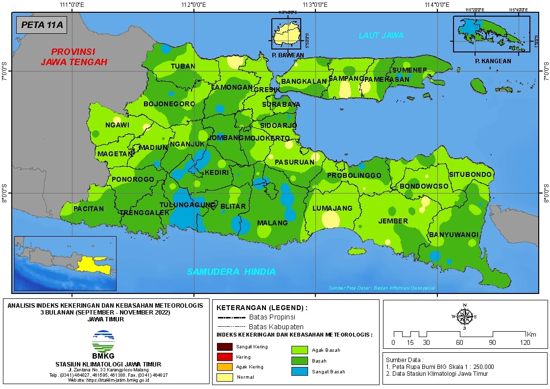( Analisis - Bulanan ) Indeks Kekeringan dan Kebasahan Meteorologis 3 Bulanan Untuk Bulan September - Oktober - November Tahun 2022 di Provinsi Jawa Timur