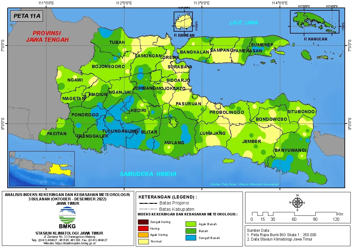 ( Analisis - Bulanan ) Indeks Kekeringan dan Kebasahan Meteorologis 3 Bulanan Untuk Bulan Oktober - November - Desember Tahun 2022 di Provinsi Jawa Timur