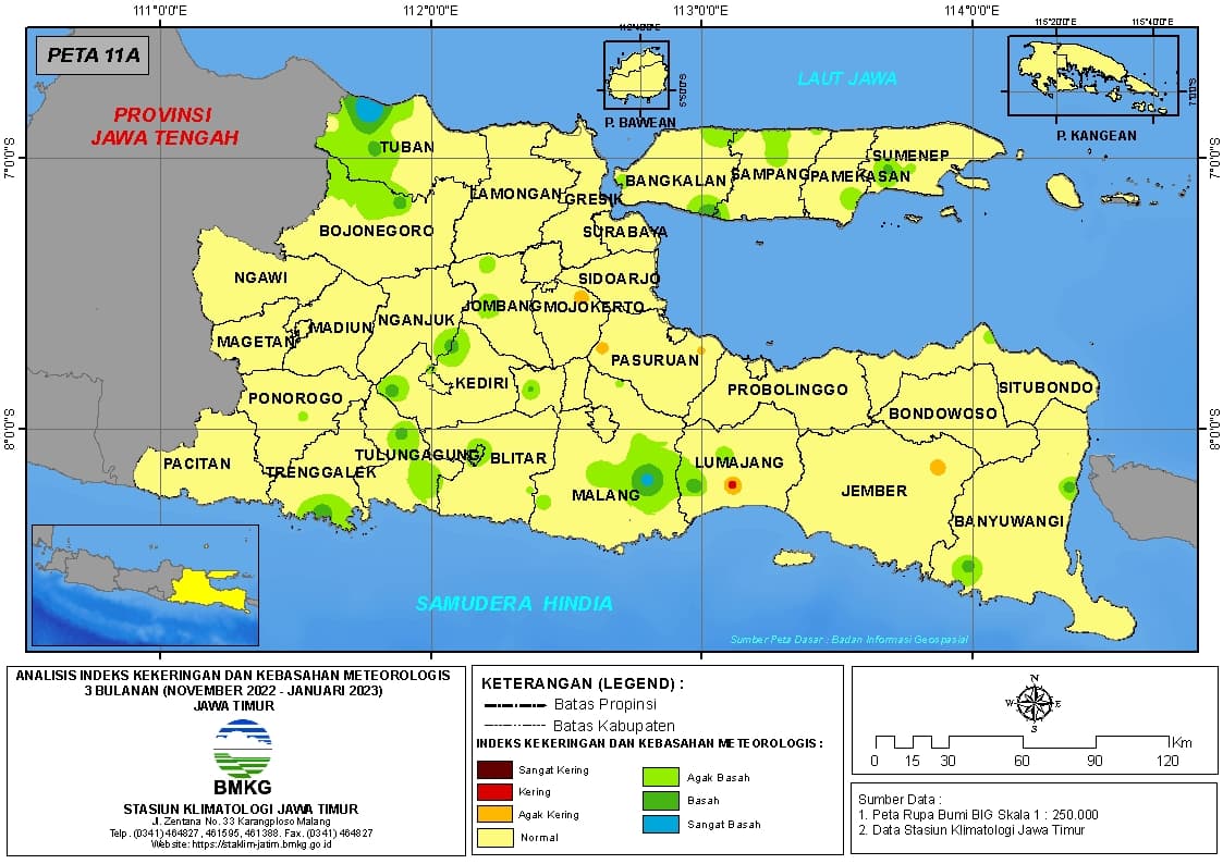 ( Analisis - Bulanan ) Indeks Kekeringan dan Kebasahan Meteorologis 3 Bulanan Untuk Bulan November - Desember Tahun 2022 - Januari Tahun 2023 di Provinsi Jawa Timur