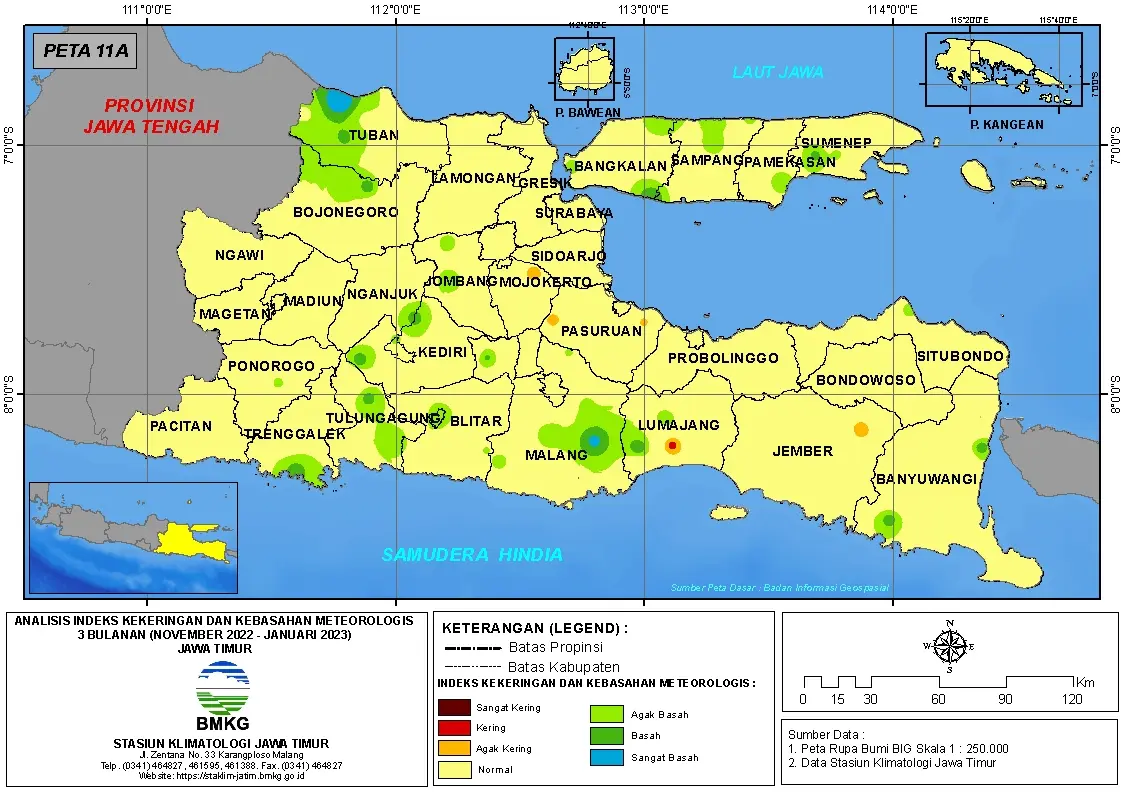 ( Analisis - Bulanan ) Indeks Kekeringan dan Kebasahan Meteorologis 3 Bulanan Untuk Bulan November - Desember Tahun 2022 - Januari Tahun 2023 di Provinsi Jawa Timur