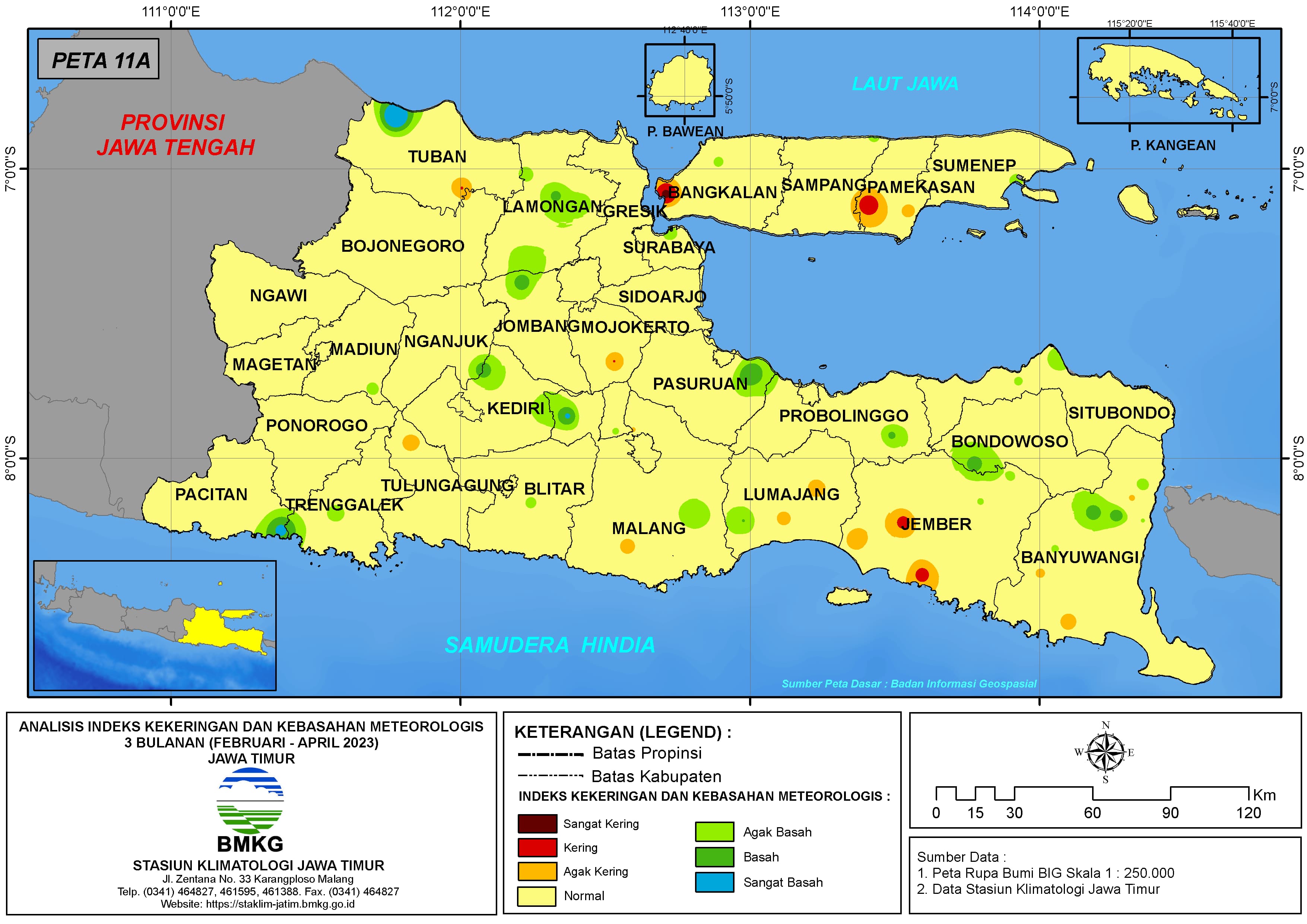 ( Analisis - Bulanan ) Indeks Kekeringan dan Kebasahan Meteorologis 3 Bulanan Untuk Bulan Februari - Maret - April Tahun 2023 di Provinsi Jawa Timur
