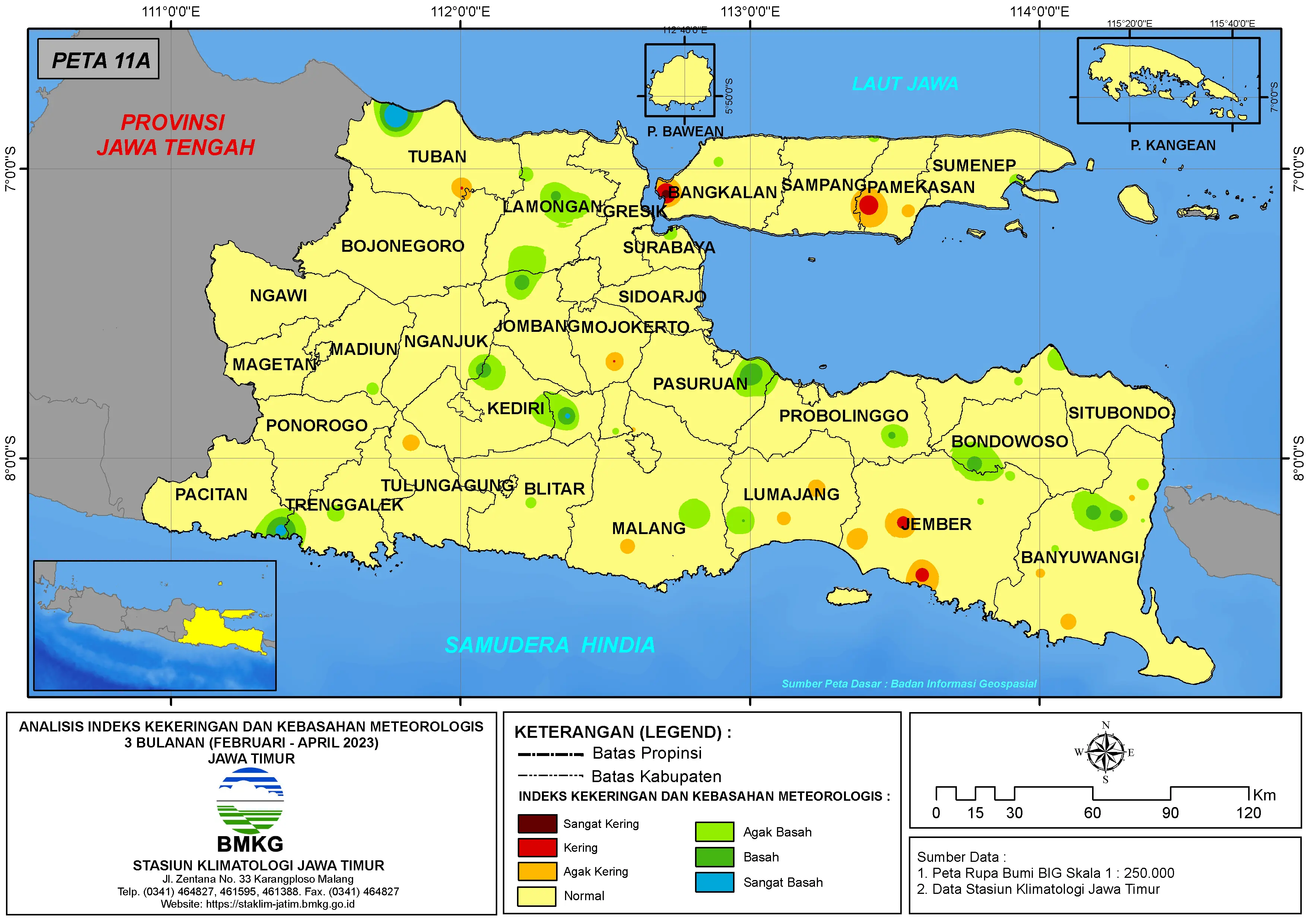 ( Analisis - Bulanan ) Indeks Kekeringan dan Kebasahan Meteorologis 3 Bulanan Untuk Bulan Februari - Maret - April Tahun 2023 di Provinsi Jawa Timur