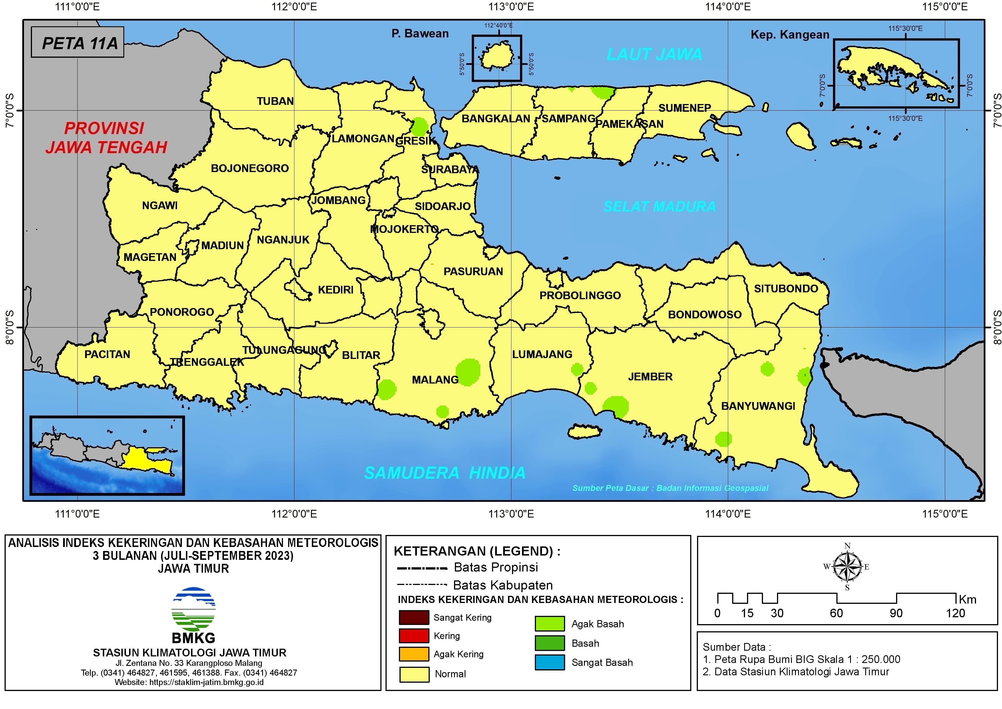 ( Analisis - Bulanan ) Indeks Kekeringan dan Kebasahan Meteorologis 3 Bulanan Untuk Bulan Juli - Agustus - September Tahun 2023 di Provinsi Jawa Timur