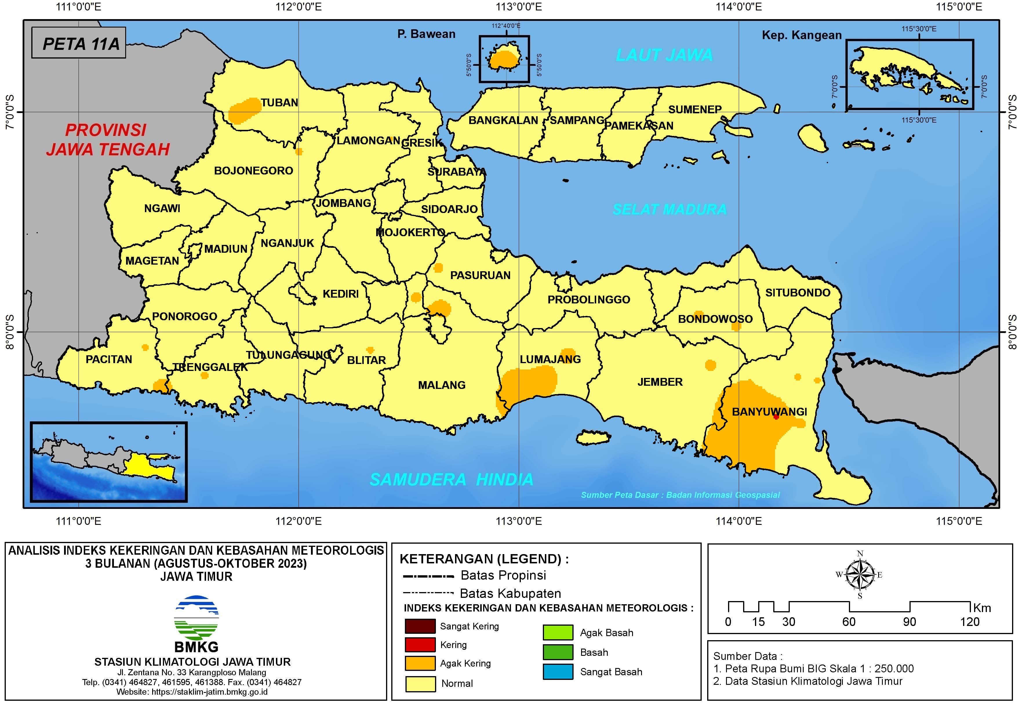 ( Analisis - Bulanan ) Indeks Kekeringan dan Kebasahan Meteorologis 3 Bulanan Untuk Bulan Agustus - September - Oktober Tahun 2023 di Provinsi Jawa Timur