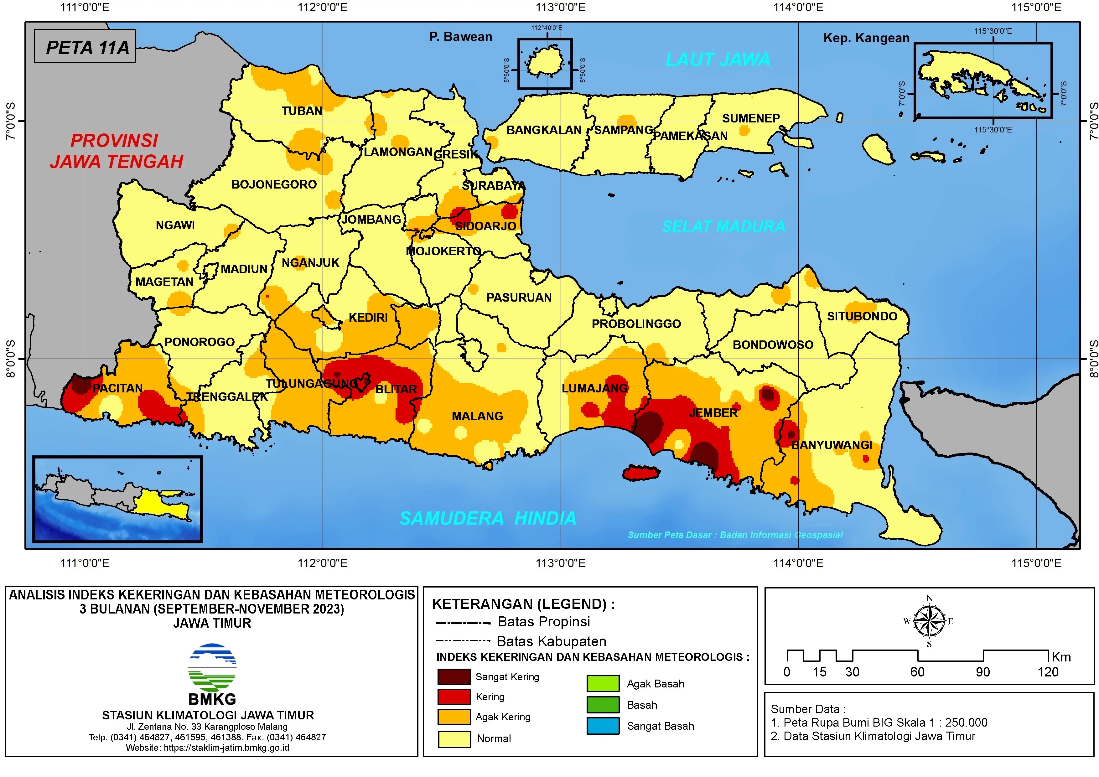 ( Analisis - Bulanan ) Indeks Kekeringan dan Kebasahan Meteorologis 3 Bulanan Untuk Bulan September - Oktober - November Tahun 2023 di Provinsi Jawa Timur