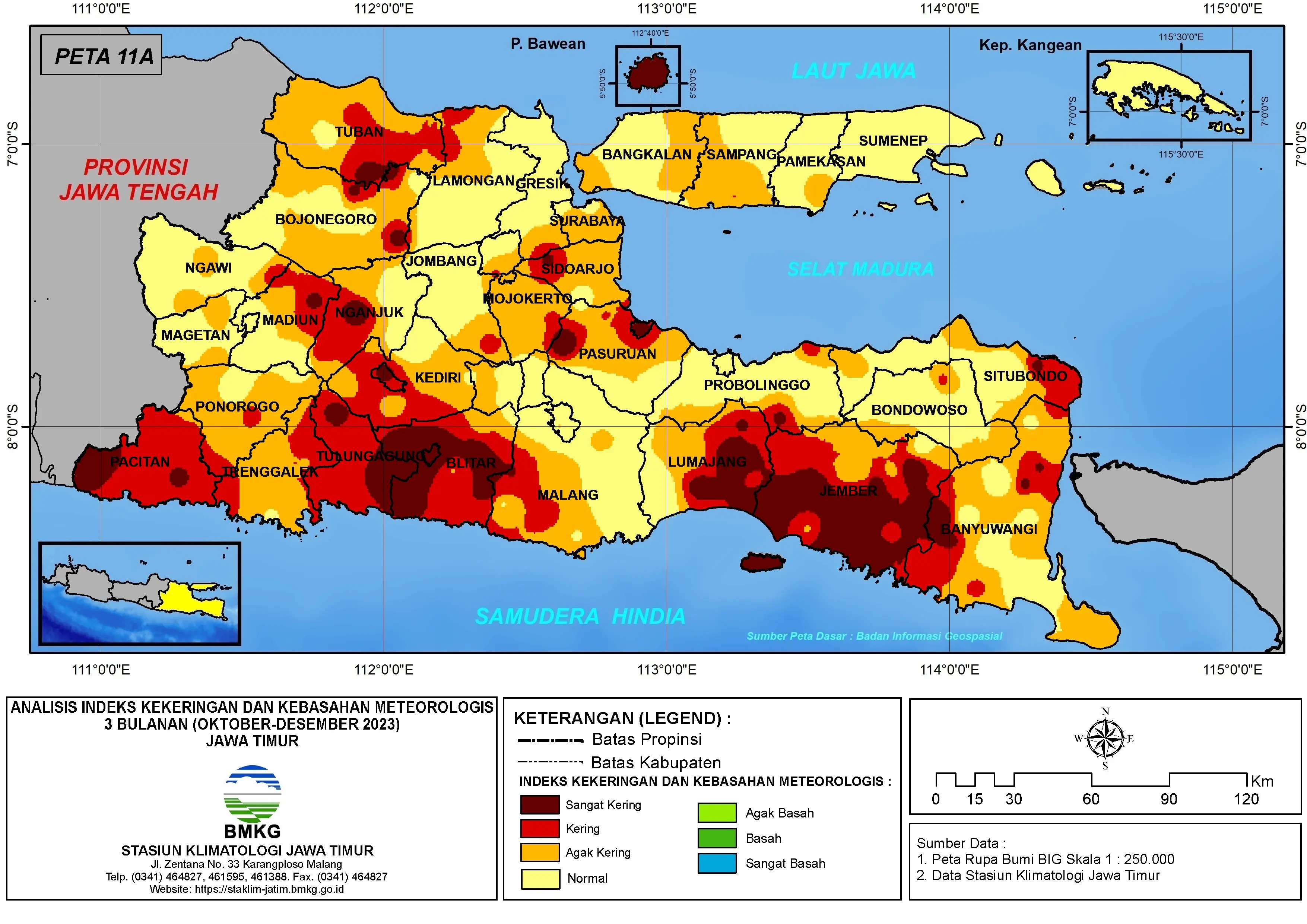 ( Analisis - Bulanan ) Indeks Kekeringan dan Kebasahan Meteorologis 3 Bulanan Untuk Bulan Oktober - November - Desember Tahun 2023 di Provinsi Jawa Timur