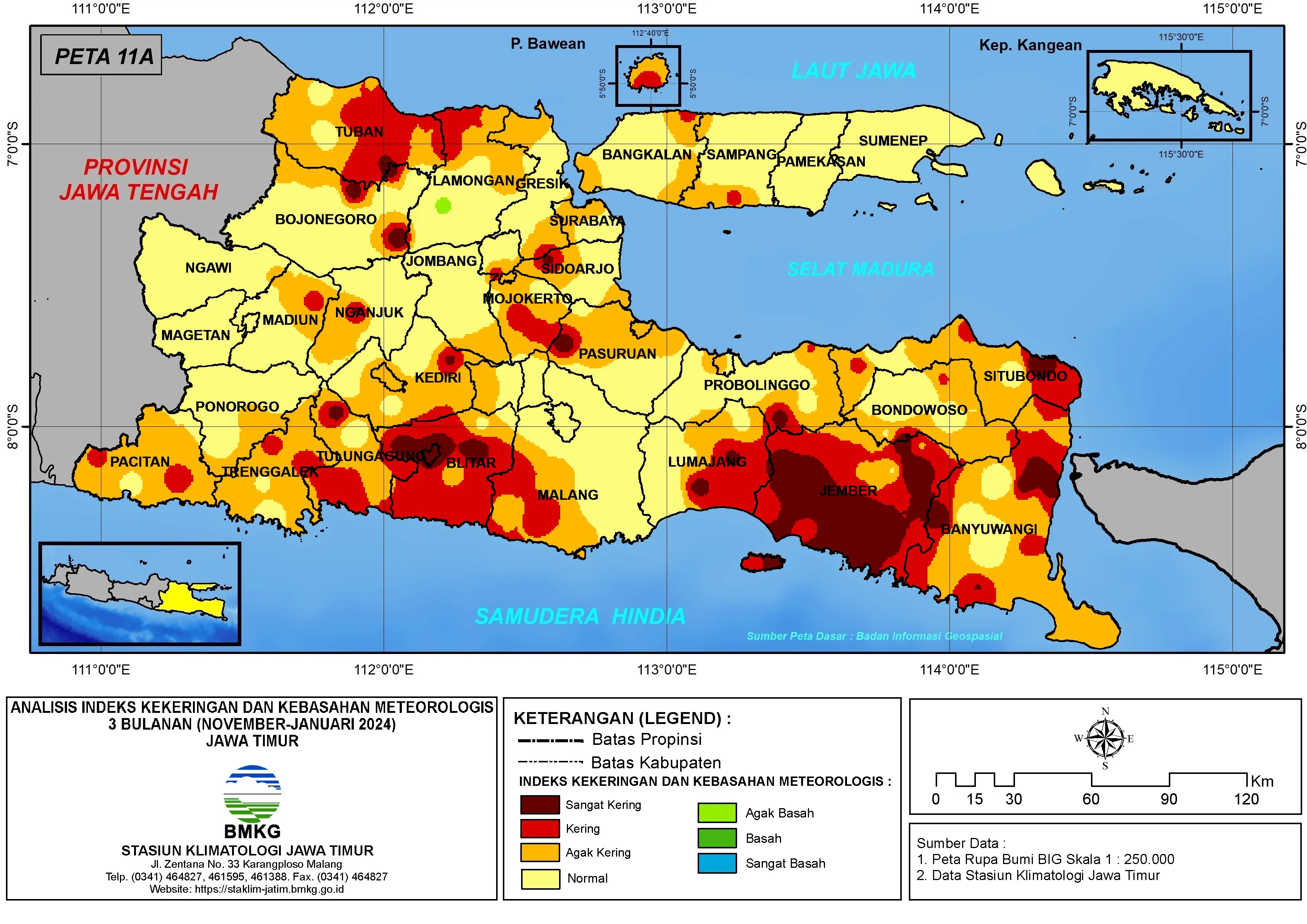 ( Analisis - Bulanan ) Indeks Kekeringan dan Kebasahan Meteorologis 3 Bulanan Untuk Bulan November - Desember Tahun 2023 - Januari Tahun 2024 di Provinsi Jawa Timur