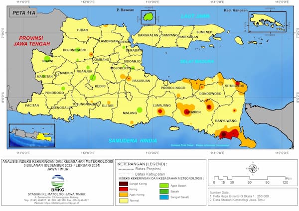 ( Analisis - Bulanan ) Indeks Kekeringan dan Kebasahan Meteorologis 3 Bulanan Untuk Bulan Desember Tahun 2023 - Januari - Februari Tahun 2024 di Provinsi Jawa Timur