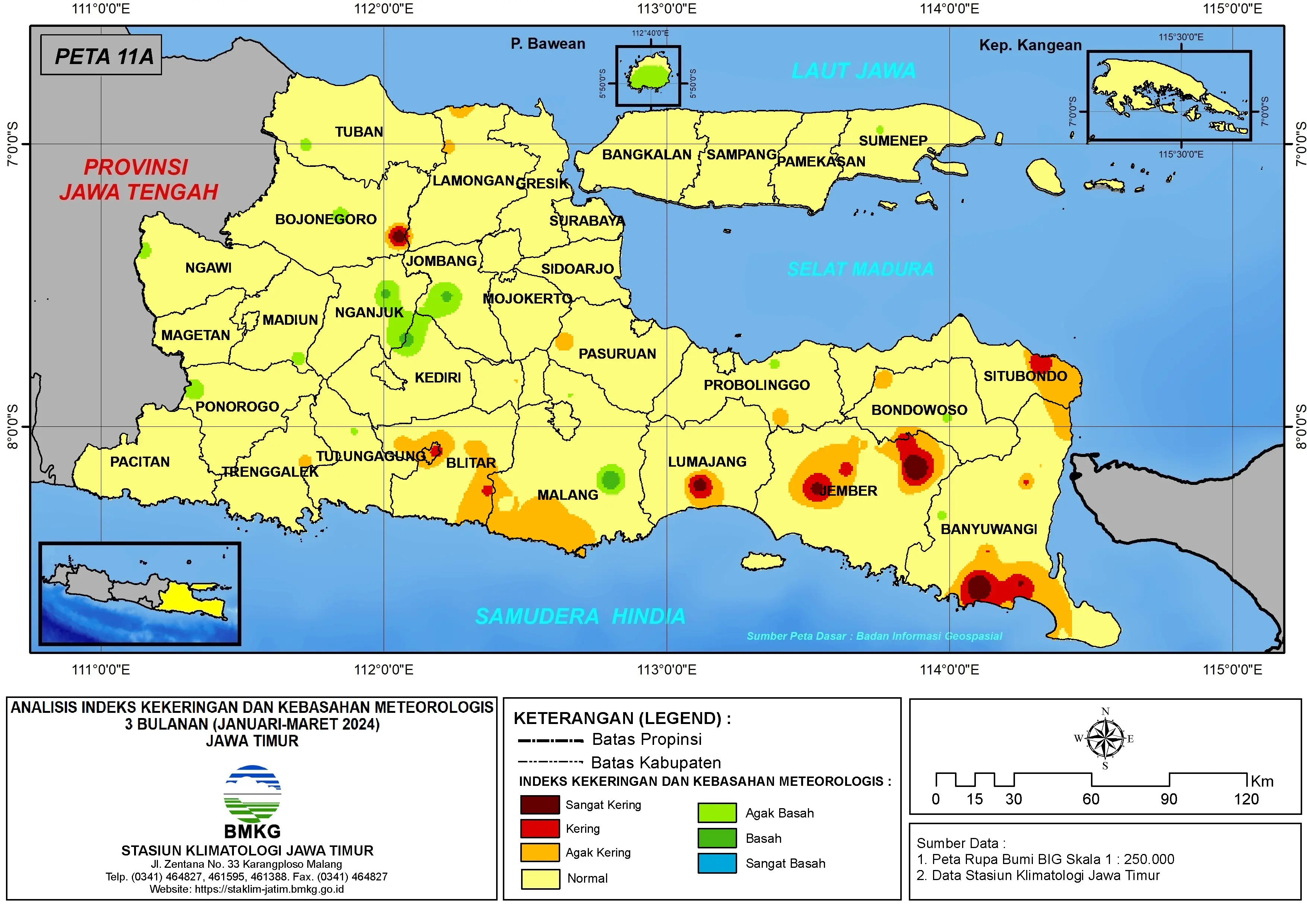 ( Analisis - Bulanan ) Indeks Kekeringan dan Kebasahan Meteorologis 3 Bulanan Untuk Bulan Januari - Februari - Maret Tahun 2024 di Provinsi Jawa Timur