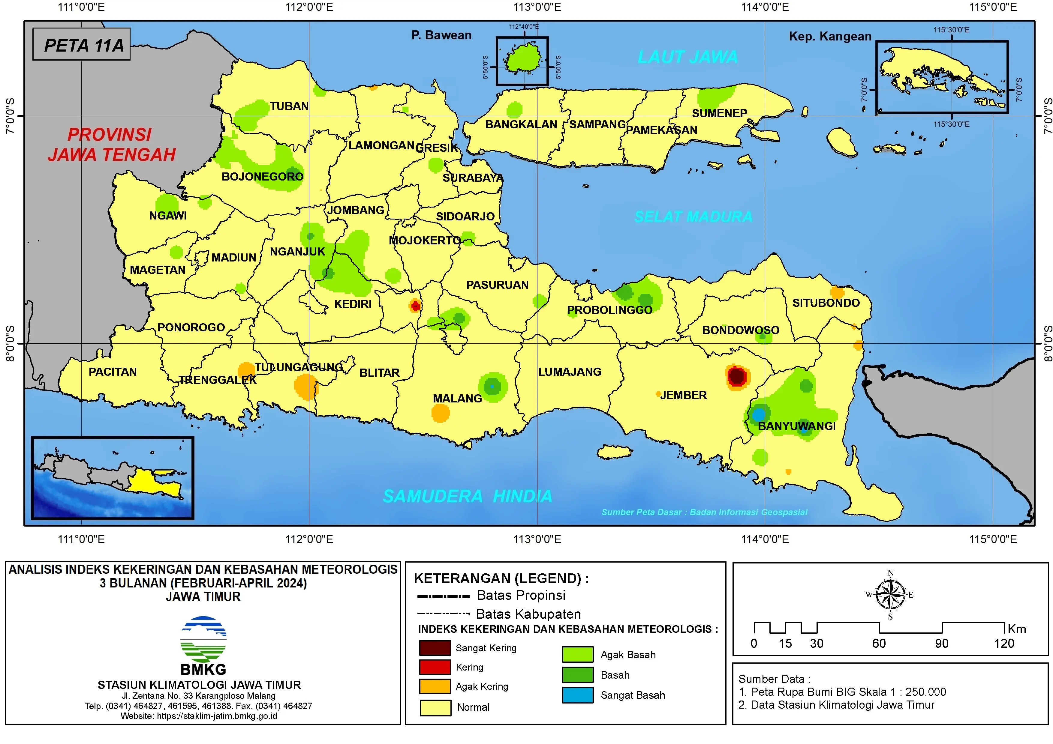 ( Analisis - Bulanan ) Indeks Kekeringan dan Kebasahan Meteorologis 3 Bulanan Untuk Bulan Februari - Maret - April Tahun 2024 di Provinsi Jawa Timur