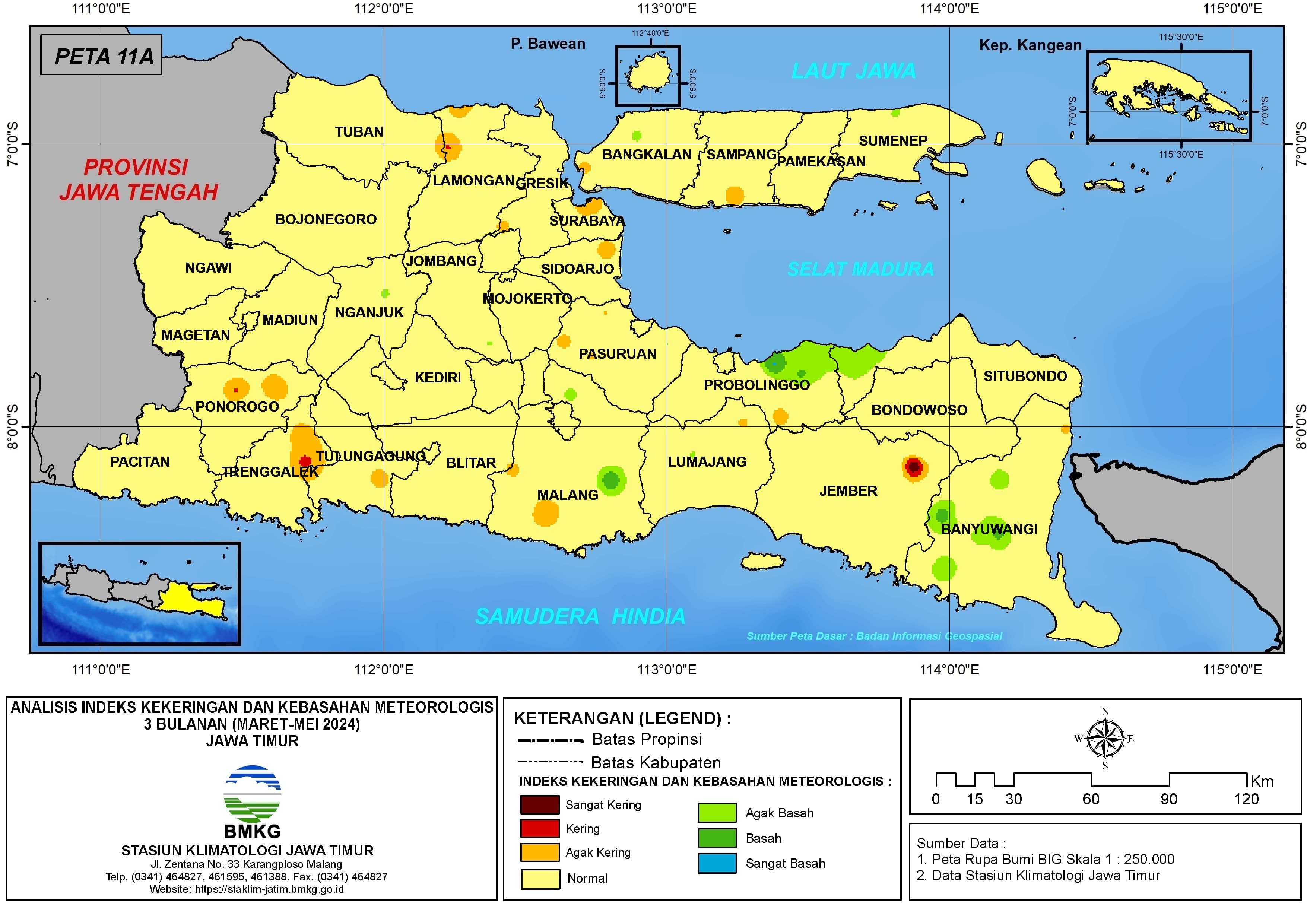 ( Analisis - Bulanan ) Indeks Kekeringan dan Kebasahan Meteorologis 3 Bulanan Untuk Bulan Maret - April - Mei Tahun 2024 di Provinsi Jawa Timur