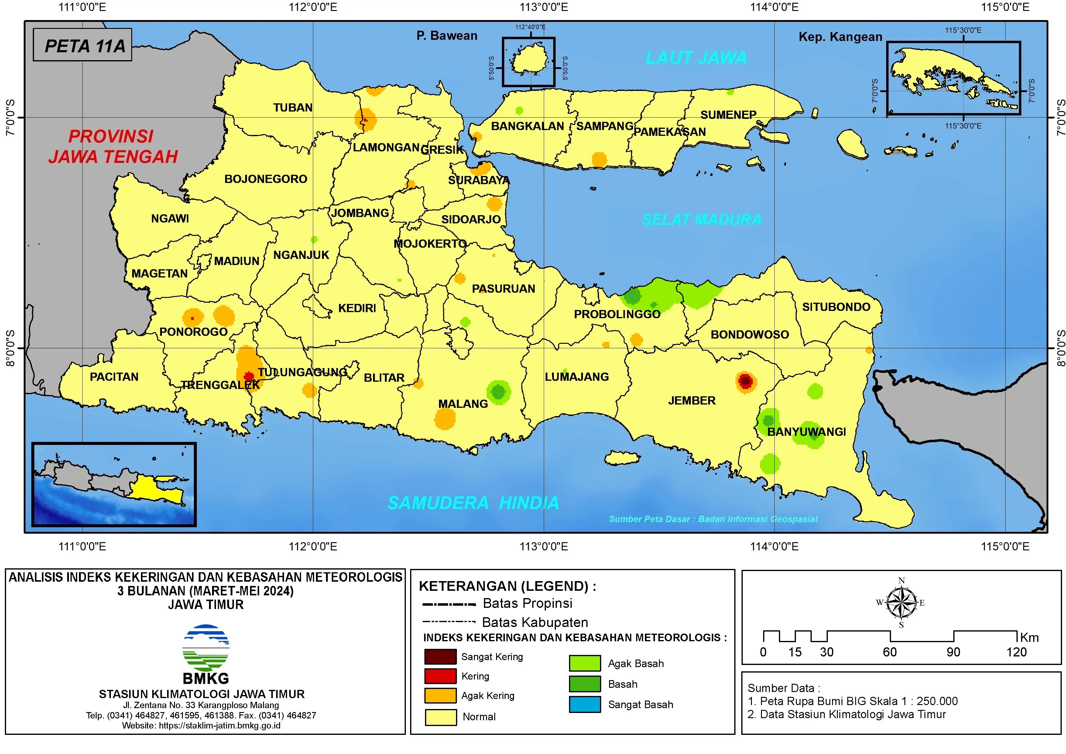 ( Analisis - Bulanan ) Indeks Kekeringan dan Kebasahan Meteorologis 3 Bulanan Untuk Bulan Maret - April - Mei Tahun 2024 di Provinsi Jawa Timur