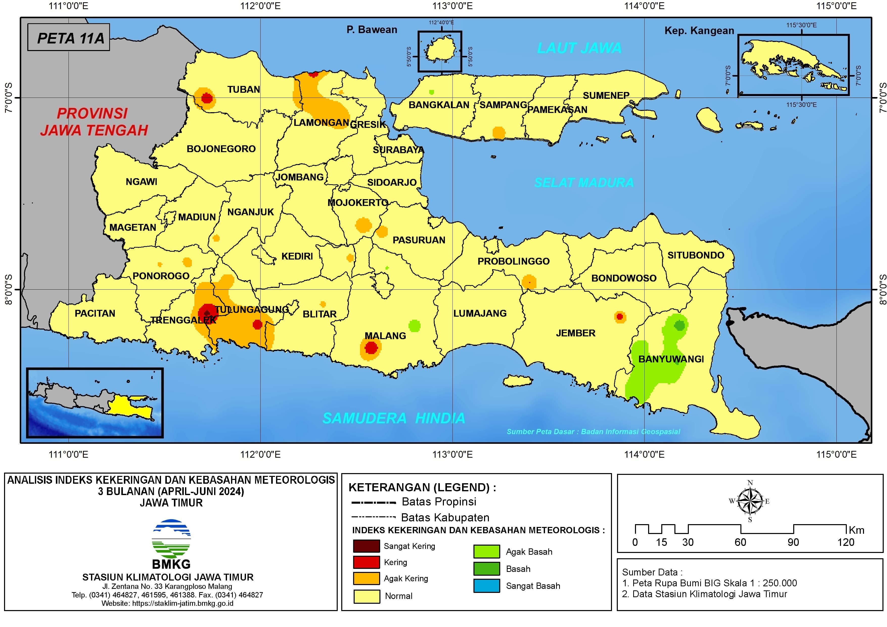 ( Analisis - Bulanan ) Indeks Kekeringan dan Kebasahan Meteorologis 3 Bulanan Untuk Bulan April - Mei - Juni Tahun 2024 di Provinsi Jawa Timur