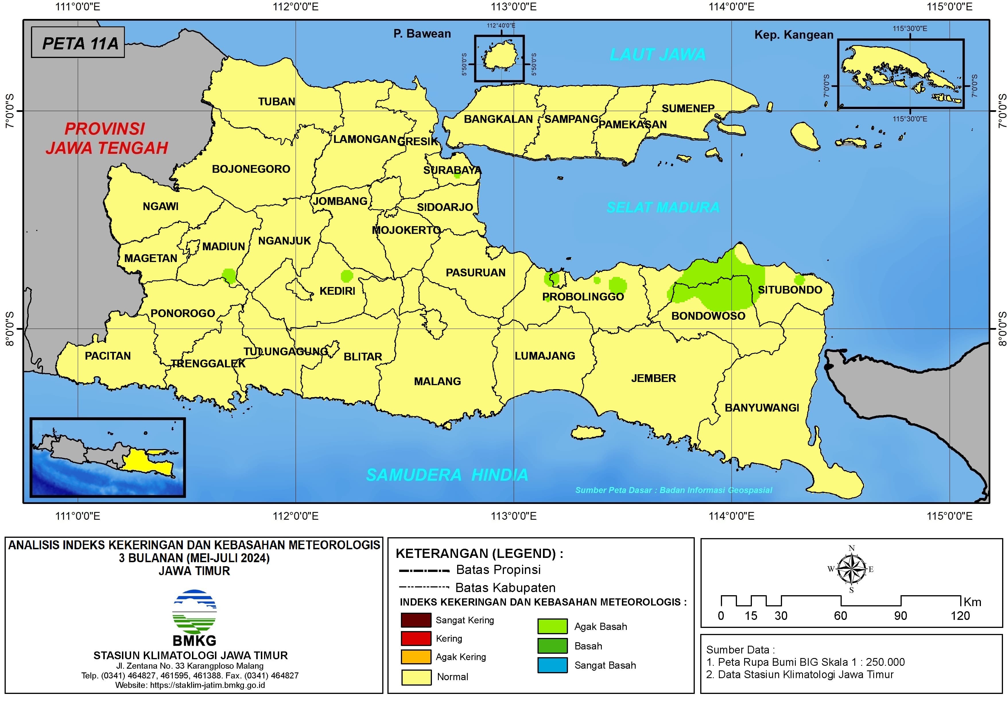 ( Analisis - Bulanan ) Indeks Kekeringan dan Kebasahan Meteorologis 3 Bulanan Untuk Bulan Mei - Juni - Juli Tahun 2024 di Provinsi Jawa Timur