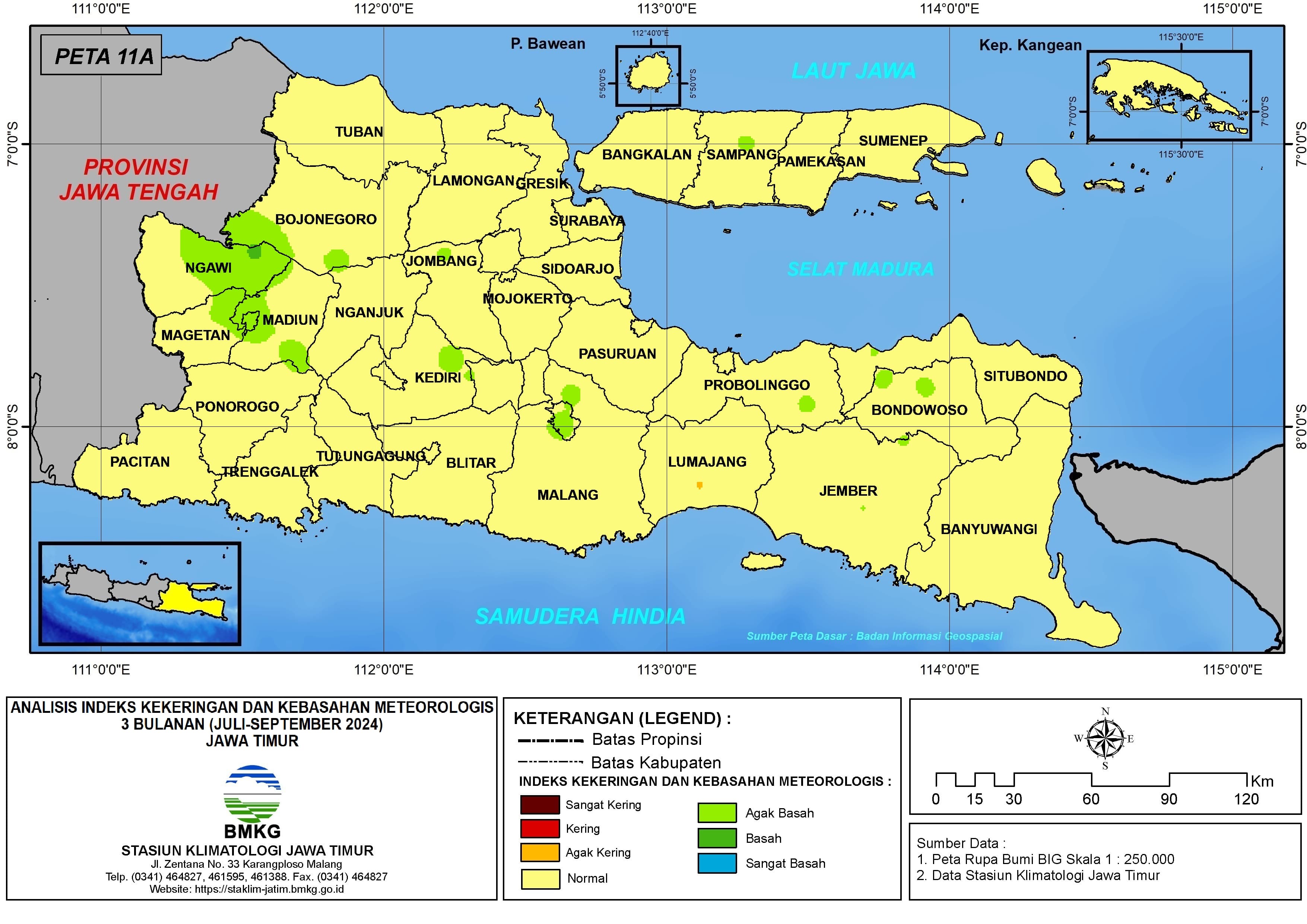 ( Analisis - Bulanan ) Indeks Kekeringan dan Kebasahan Meteorologis 3 Bulanan Untuk Bulan Juli - Agustus - September Tahun 2024 di Provinsi Jawa Timur