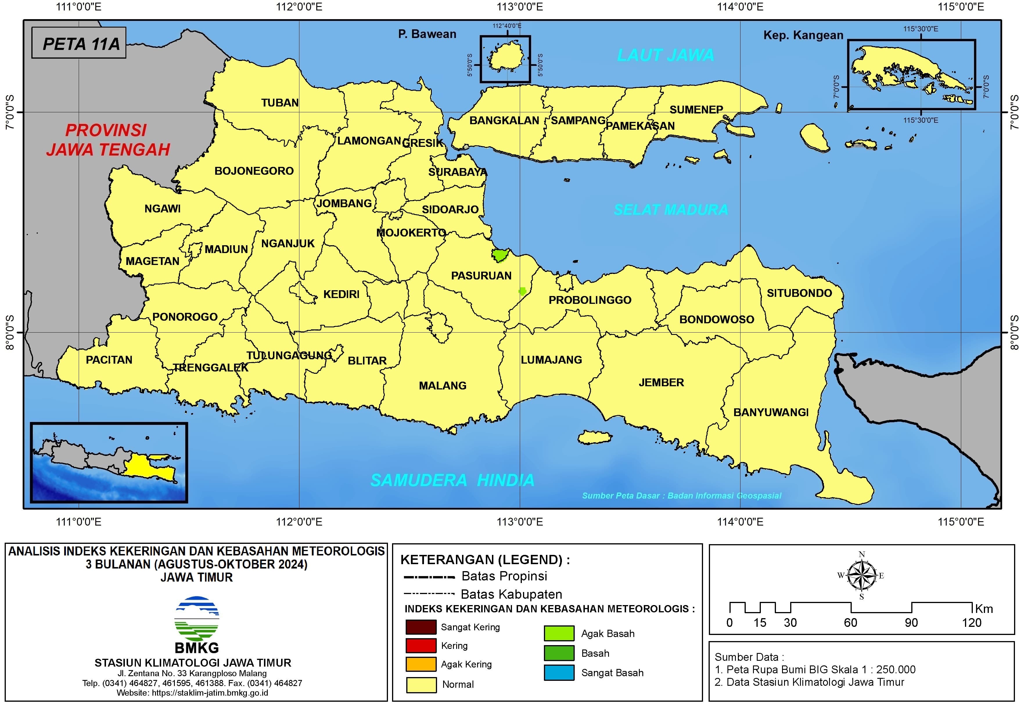 ( Analisis - Bulanan ) Indeks Kekeringan dan Kebasahan Meteorologis 3 Bulanan Untuk Bulan Agustus - September - Oktober Tahun 2024 di Provinsi Jawa Timur