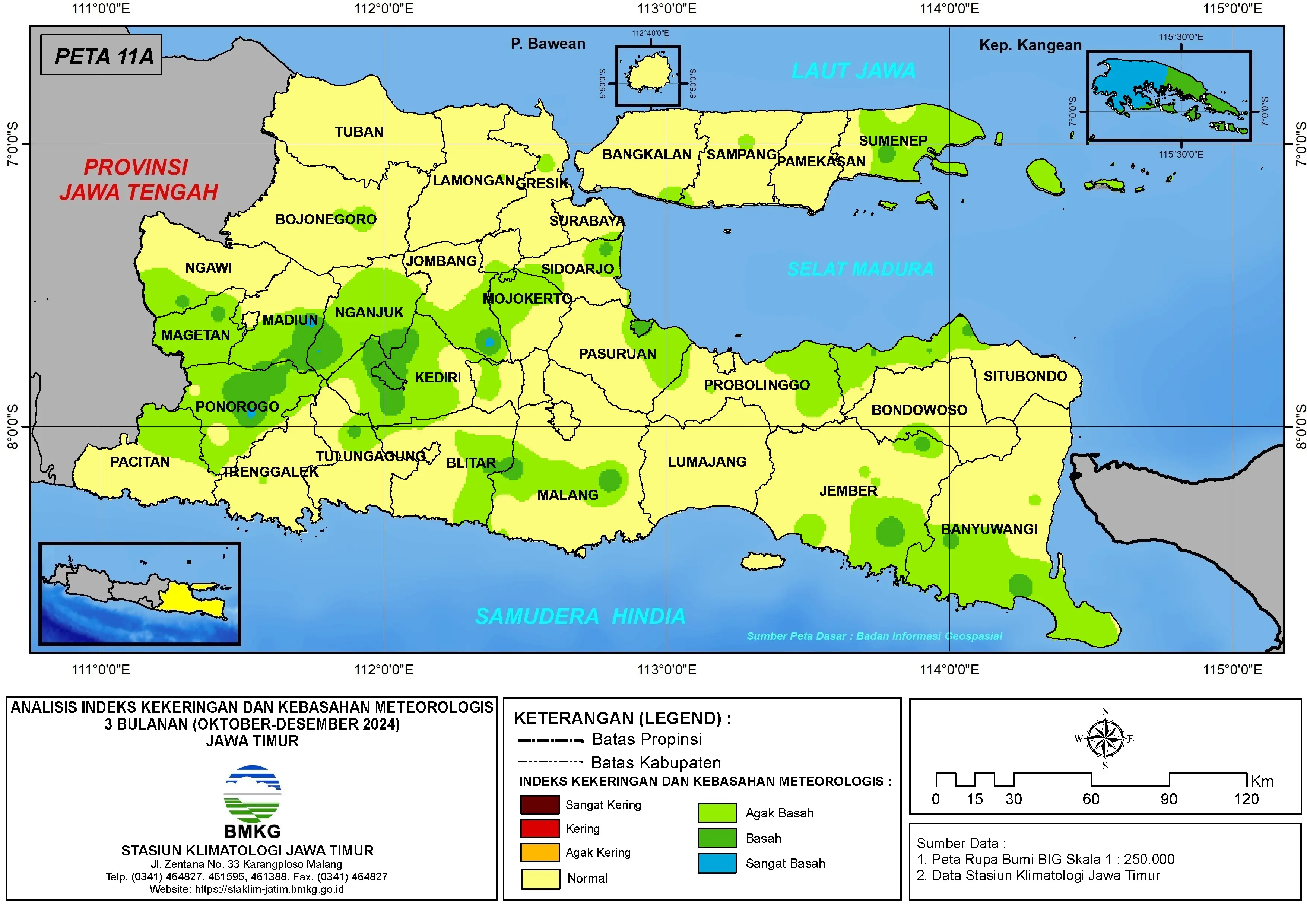 ( Analisis - Bulanan ) Indeks Kekeringan dan Kebasahan Meteorologis 3 Bulanan Untuk Bulan Oktober - November - Desember Tahun 2024 di Provinsi Jawa Timur