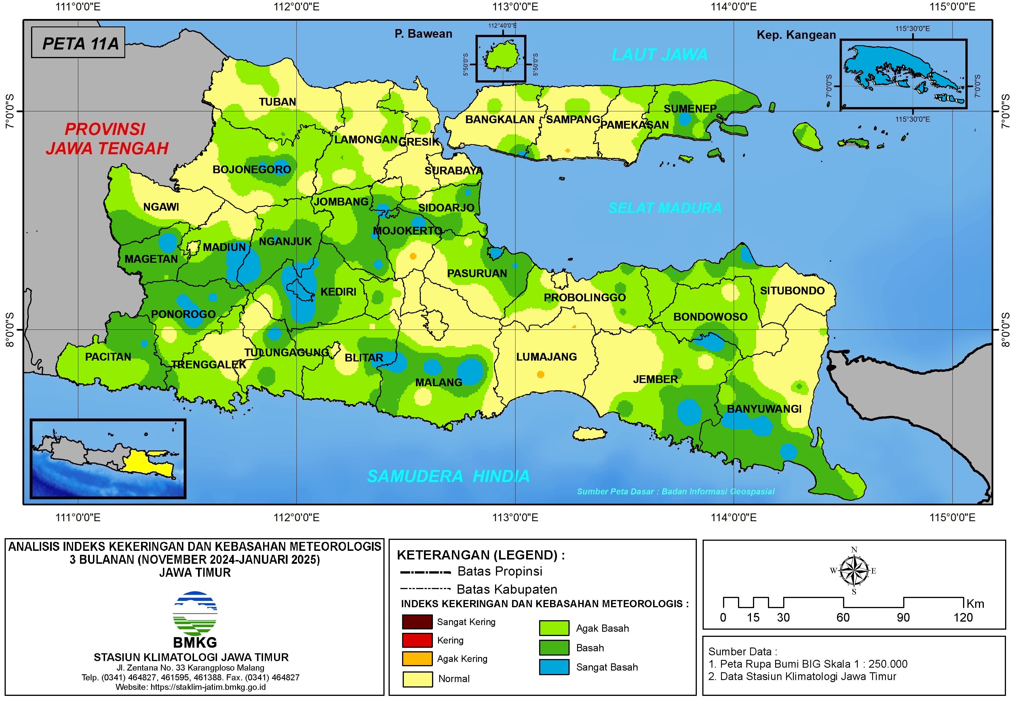 ( Analisis - Bulanan ) Indeks Kekeringan dan Kebasahan Meteorologis 3 Bulanan Untuk Bulan November - Desember Tahun 2024 - Januari Tahun 2025 di Provinsi Jawa Timur