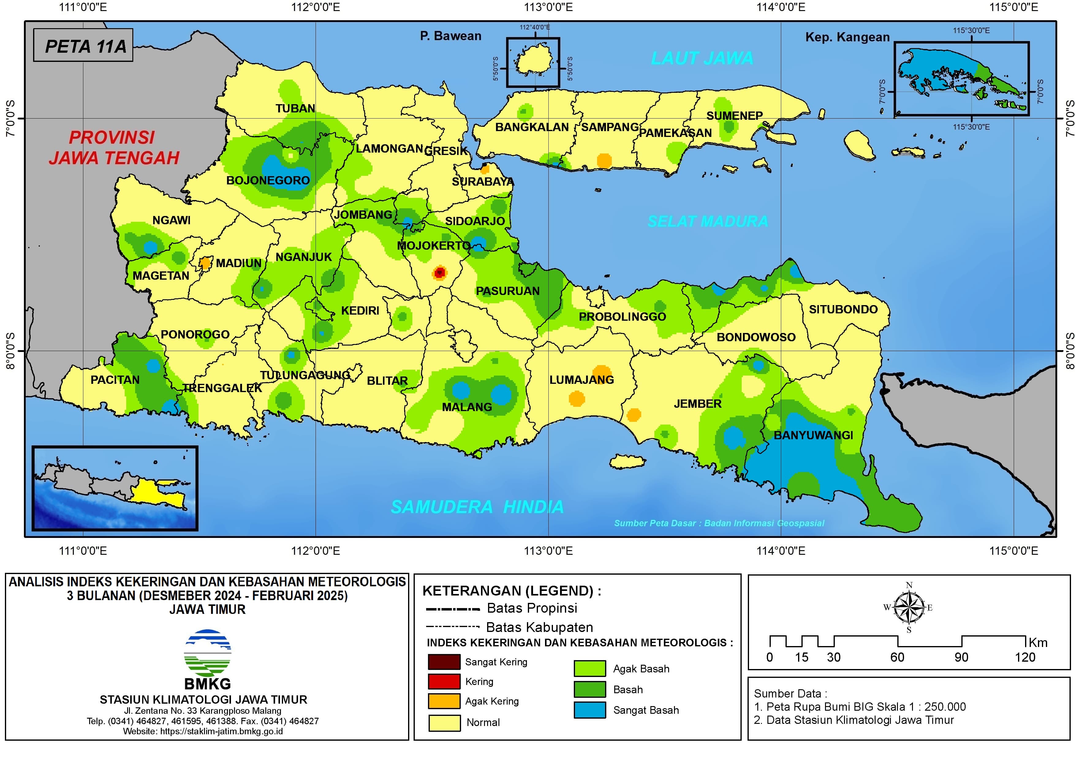 ( Analisis - Bulanan ) Indeks Kekeringan dan Kebasahan Meteorologis 3 Bulanan Untuk Bulan Desember Tahun 2024 - Januari - Februari Tahun 2025 di Provinsi Jawa Timur