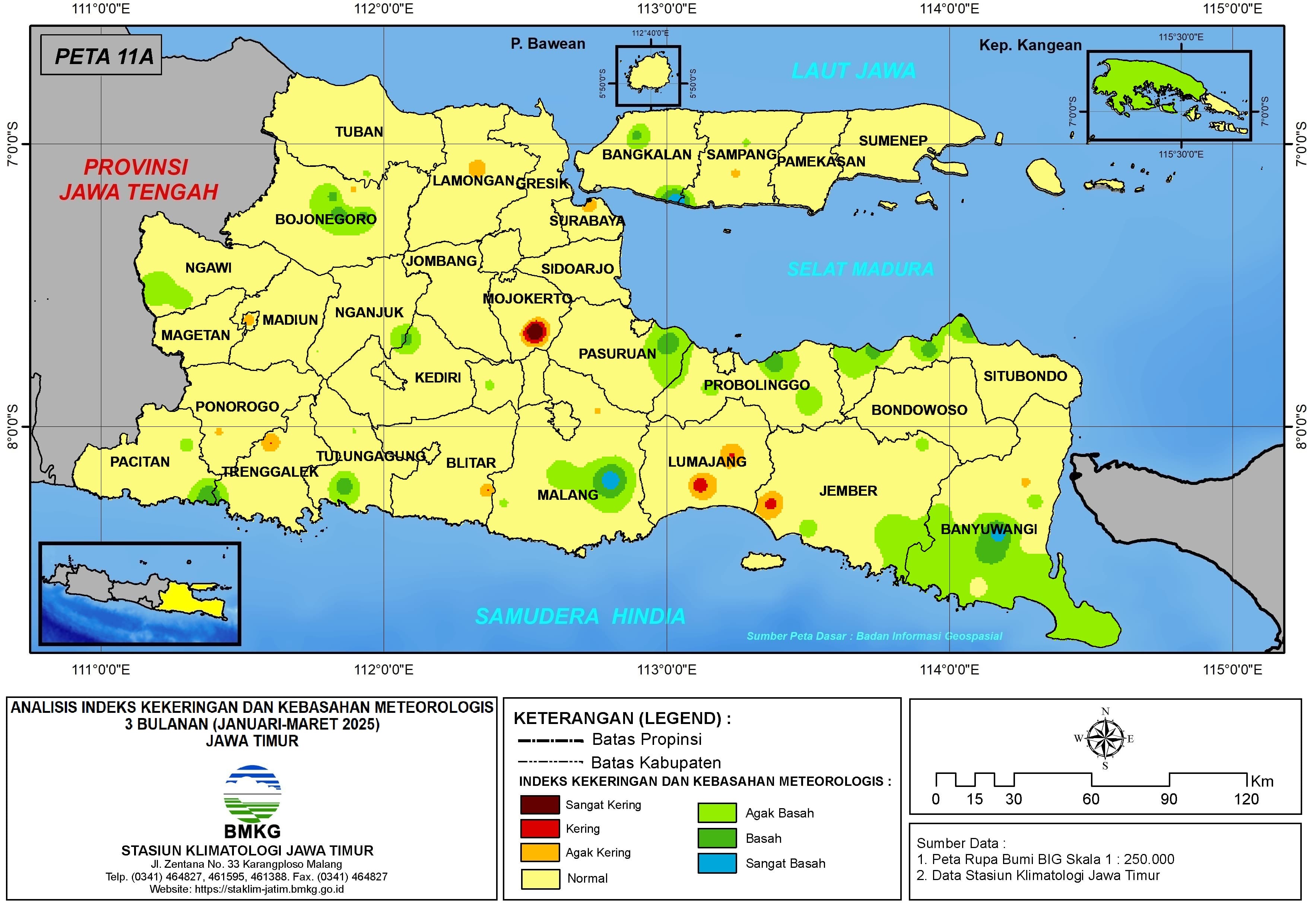 ( Analisis - Bulanan ) Indeks Kekeringan dan Kebasahan Meteorologis 3 Bulanan Untuk Bulan Januari - Februari - Maret Tahun 2025 di Provinsi Jawa Timur