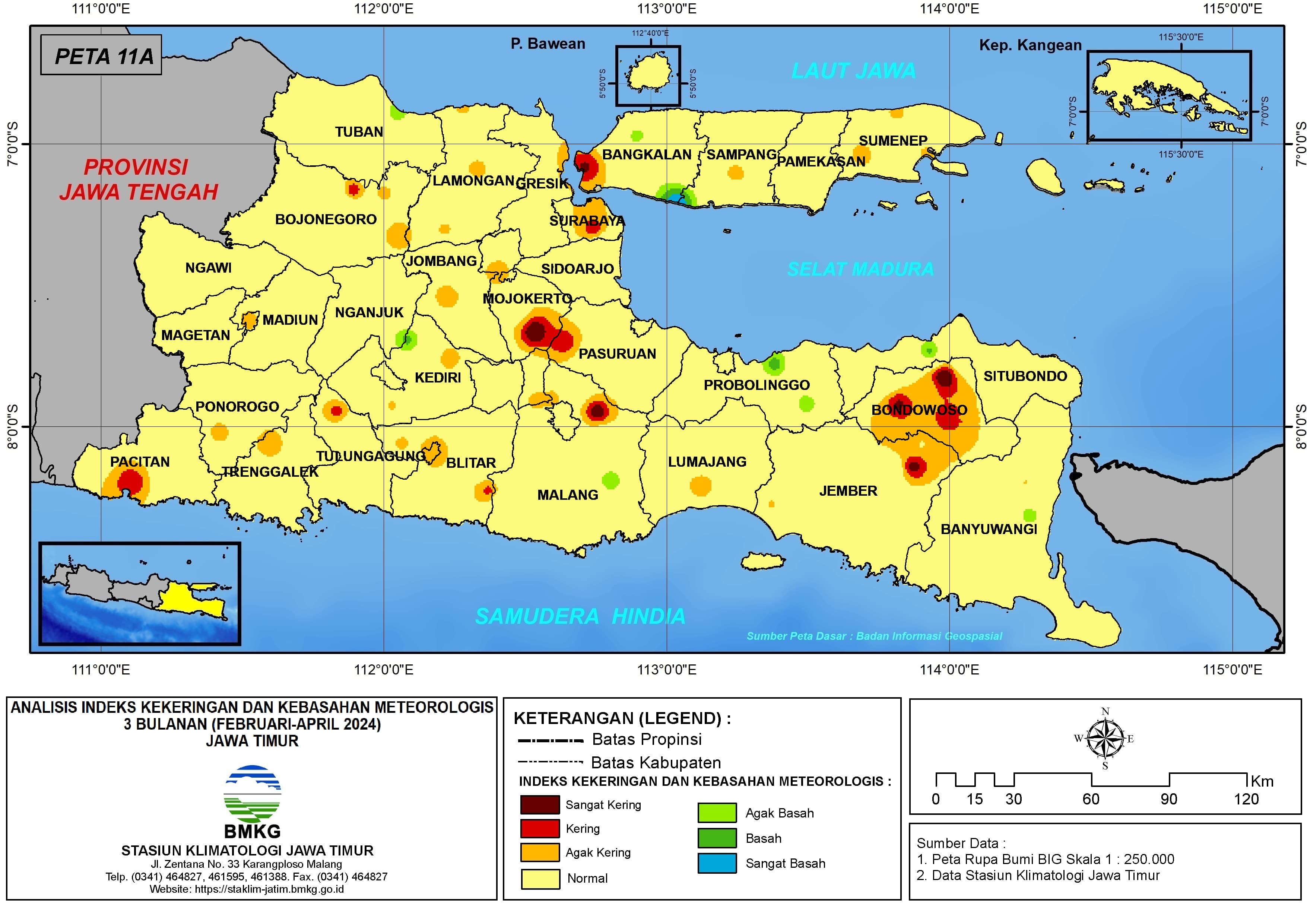 ( Analisis - Bulanan ) Indeks Kekeringan dan Kebasahan Meteorologis 3 Bulanan Untuk Bulan Februari - Maret - April Tahun 2025 di Provinsi Jawa Timur