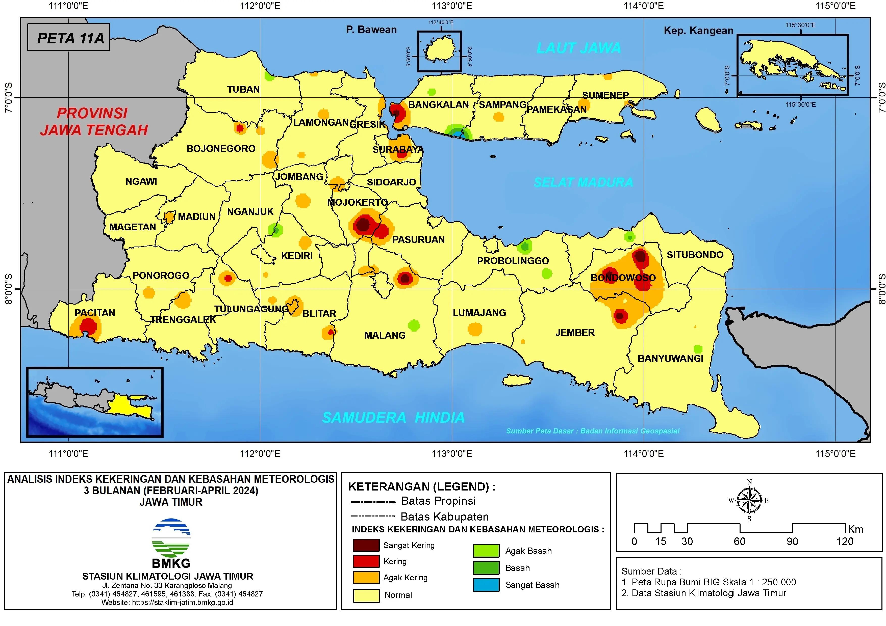 ( Analisis - Bulanan ) Indeks Kekeringan dan Kebasahan Meteorologis 3 Bulanan Untuk Bulan Februari - Maret - April Tahun 2025 di Provinsi Jawa Timur