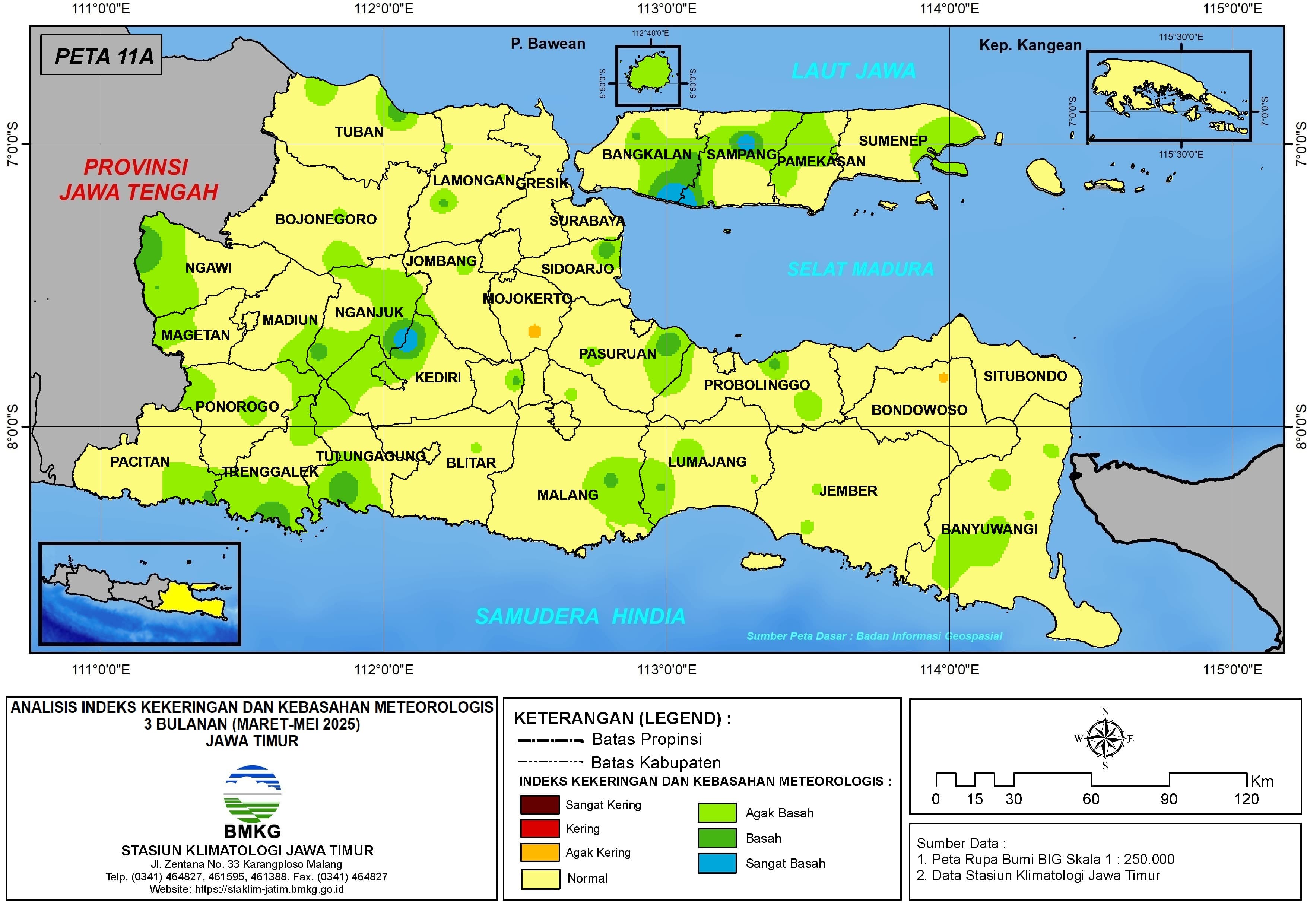 ( Analisis - Bulanan ) Indeks Kekeringan dan Kebasahan Meteorologis 3 Bulanan Untuk Bulan Maret - April - Mei Tahun 2025 di Provinsi Jawa Timur