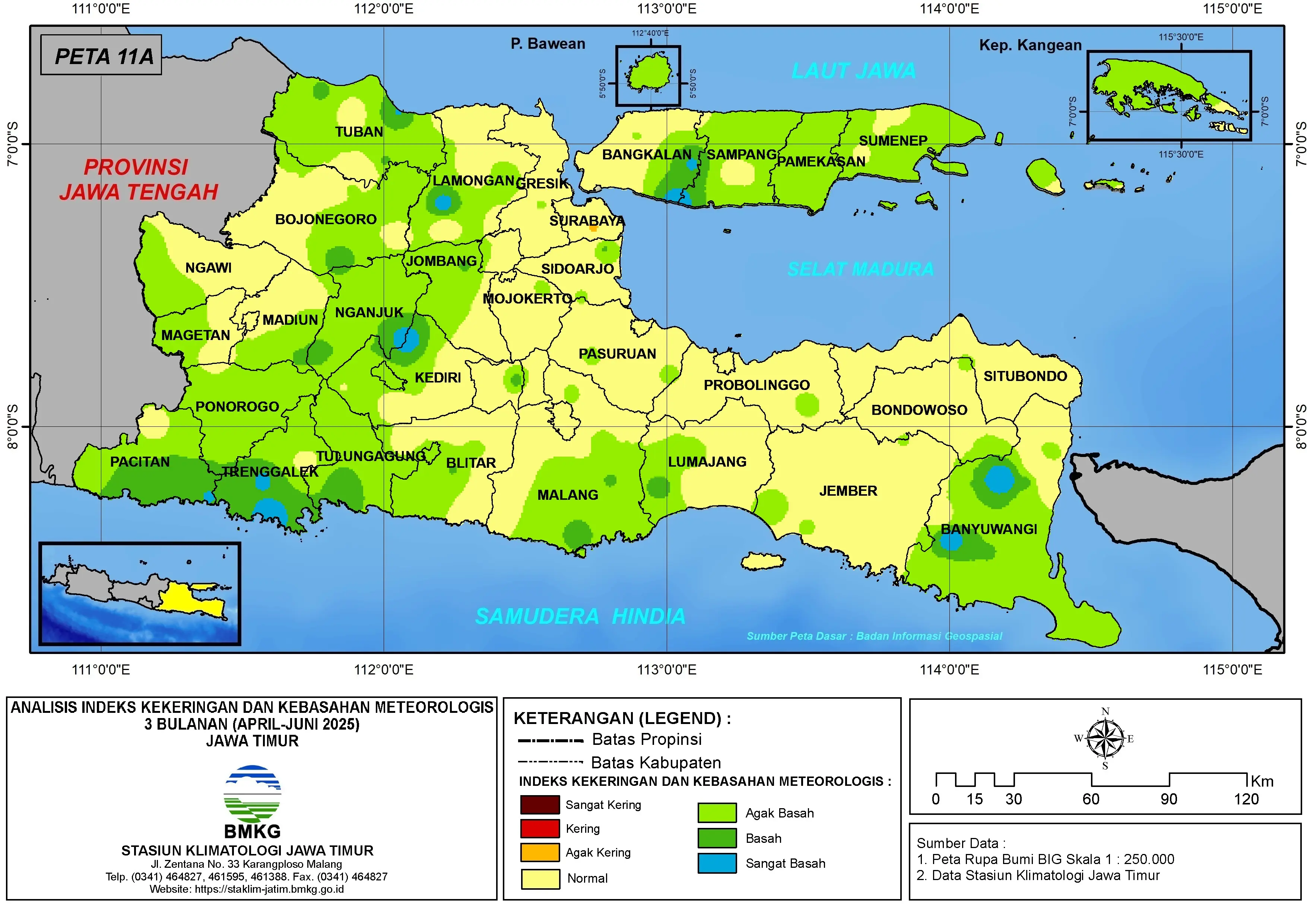 ( Analisis - Bulanan ) Indeks Kekeringan dan Kebasahan Meteorologis 3 Bulanan Untuk Bulan April - Mei - Juni Tahun 2025 di Provinsi Jawa Timur