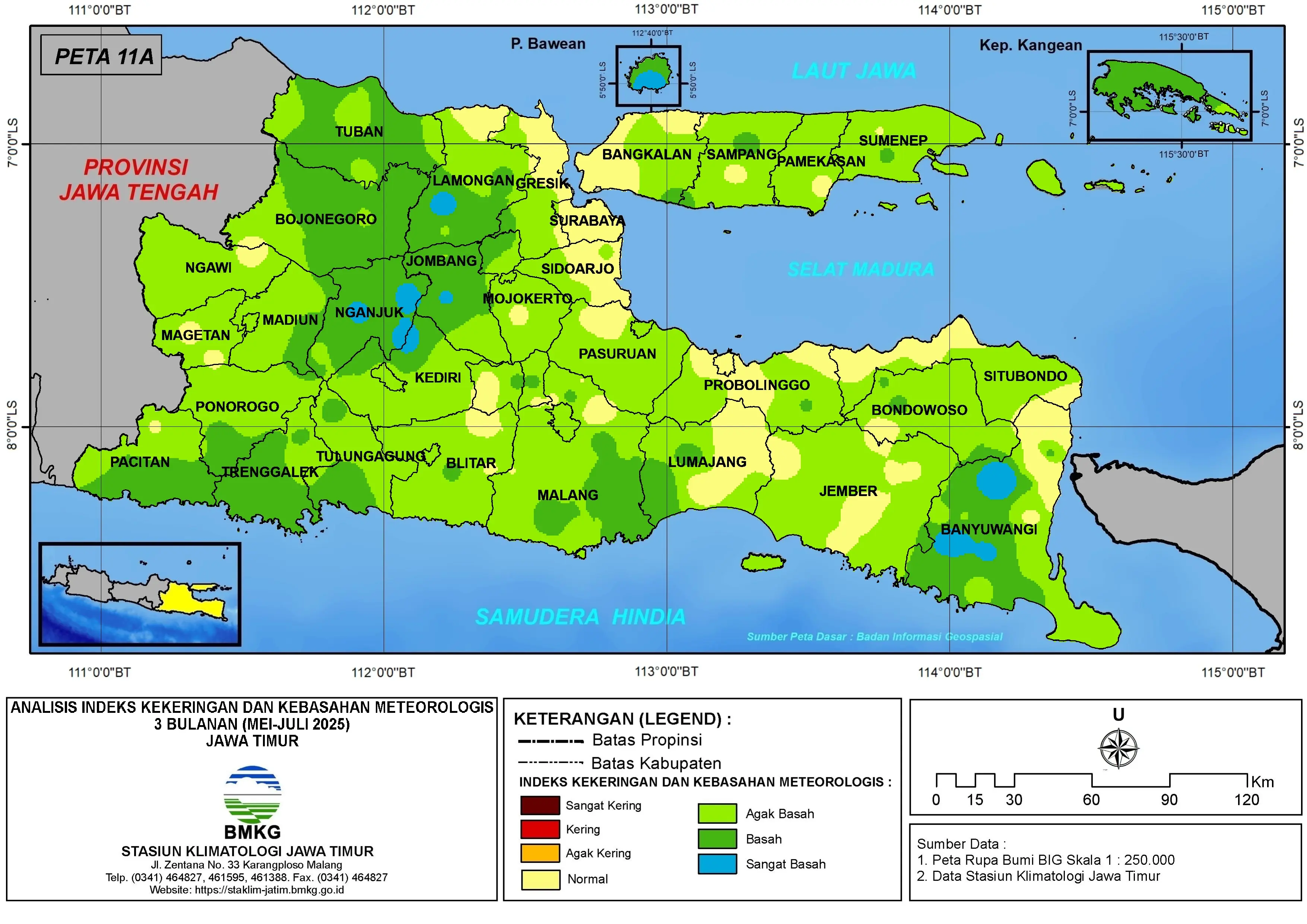 ( Analisis - Bulanan ) Indeks Kekeringan dan Kebasahan Meteorologis 3 Bulanan Untuk Bulan Mei - Juni - Juli Tahun 2025 di Provinsi Jawa Timur