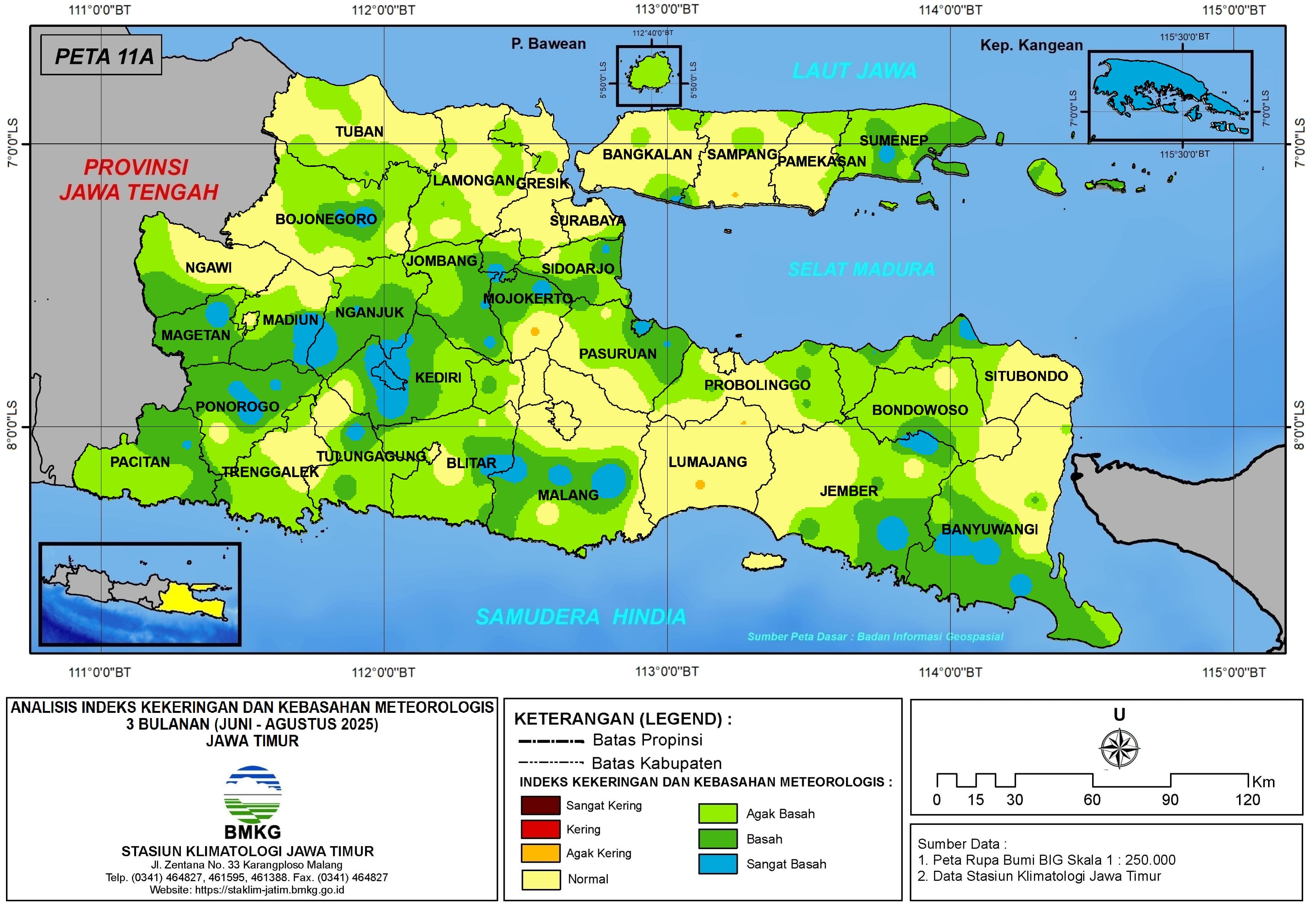 ( Analisis - Bulanan ) Indeks Kekeringan dan Kebasahan Meteorologis 3 Bulanan Untuk Bulan Juni - Juli - Agustus Tahun 2025 di Provinsi Jawa Timur
