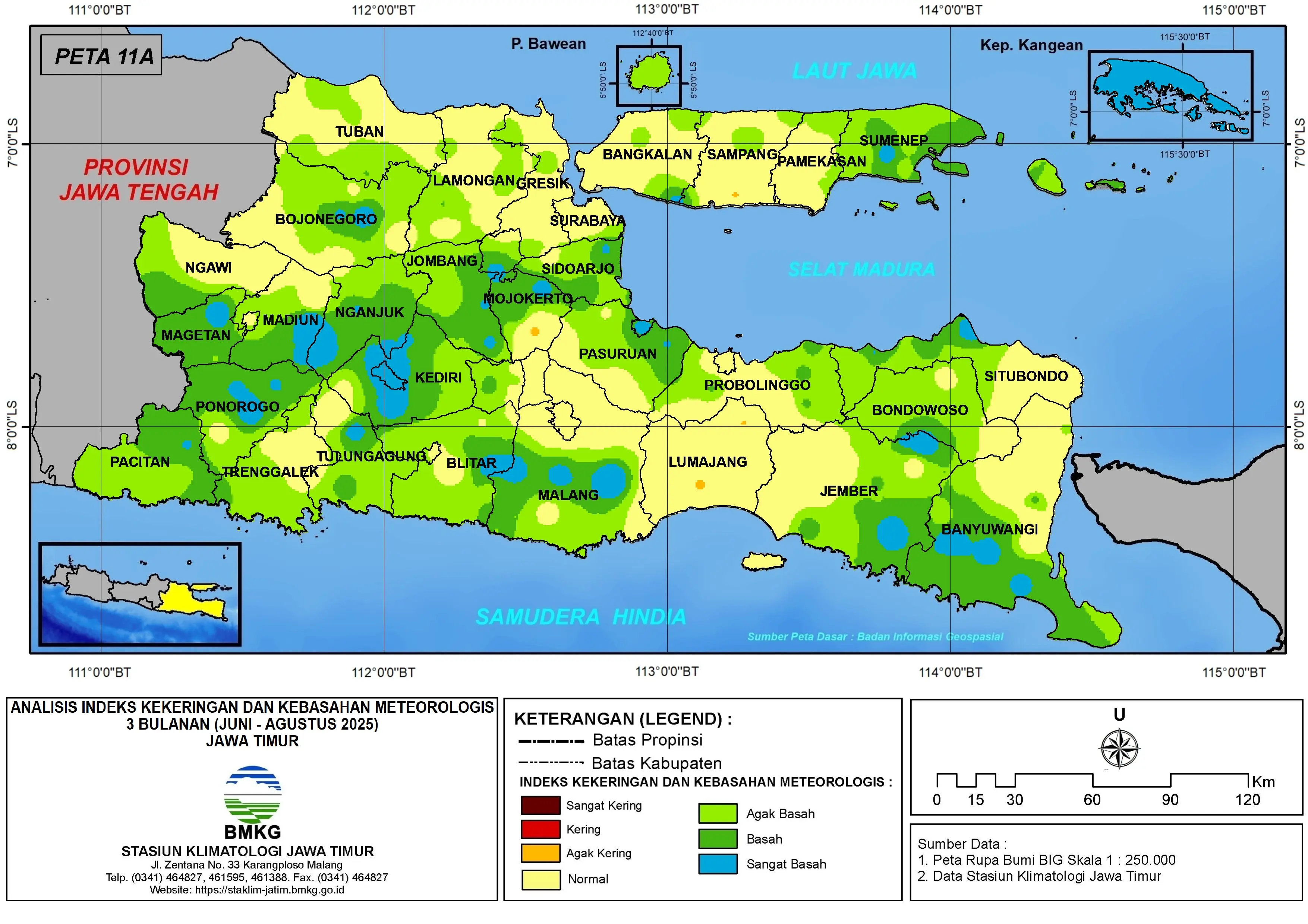 ( Analisis - Bulanan ) Indeks Kekeringan dan Kebasahan Meteorologis 3 Bulanan Untuk Bulan Juni - Juli - Agustus Tahun 2025 di Provinsi Jawa Timur