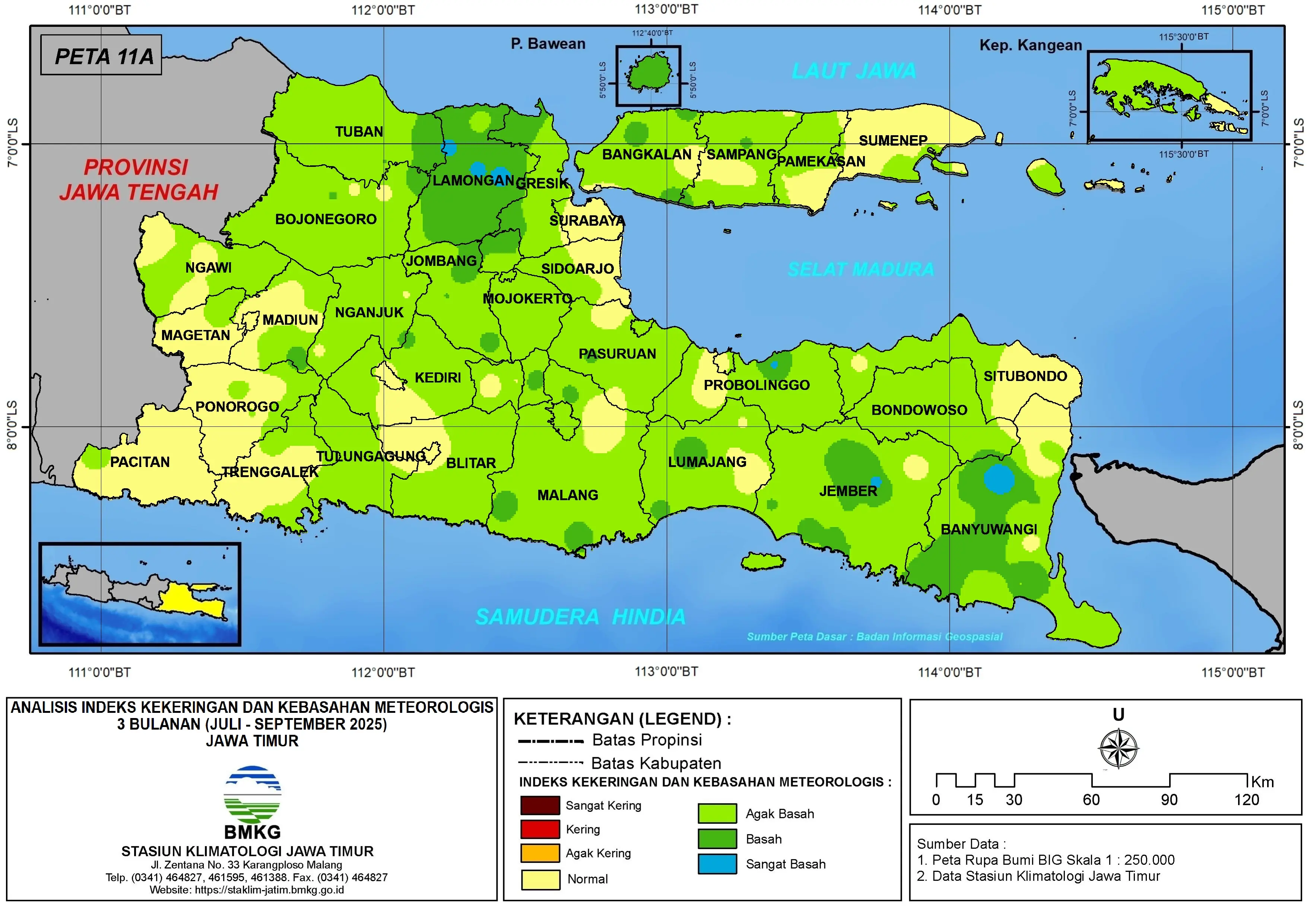( Analisis - Bulanan ) Indeks Kekeringan dan Kebasahan Meteorologis 3 Bulanan Untuk Bulan Juli - Agustus - September Tahun 2025 di Provinsi Jawa Timur