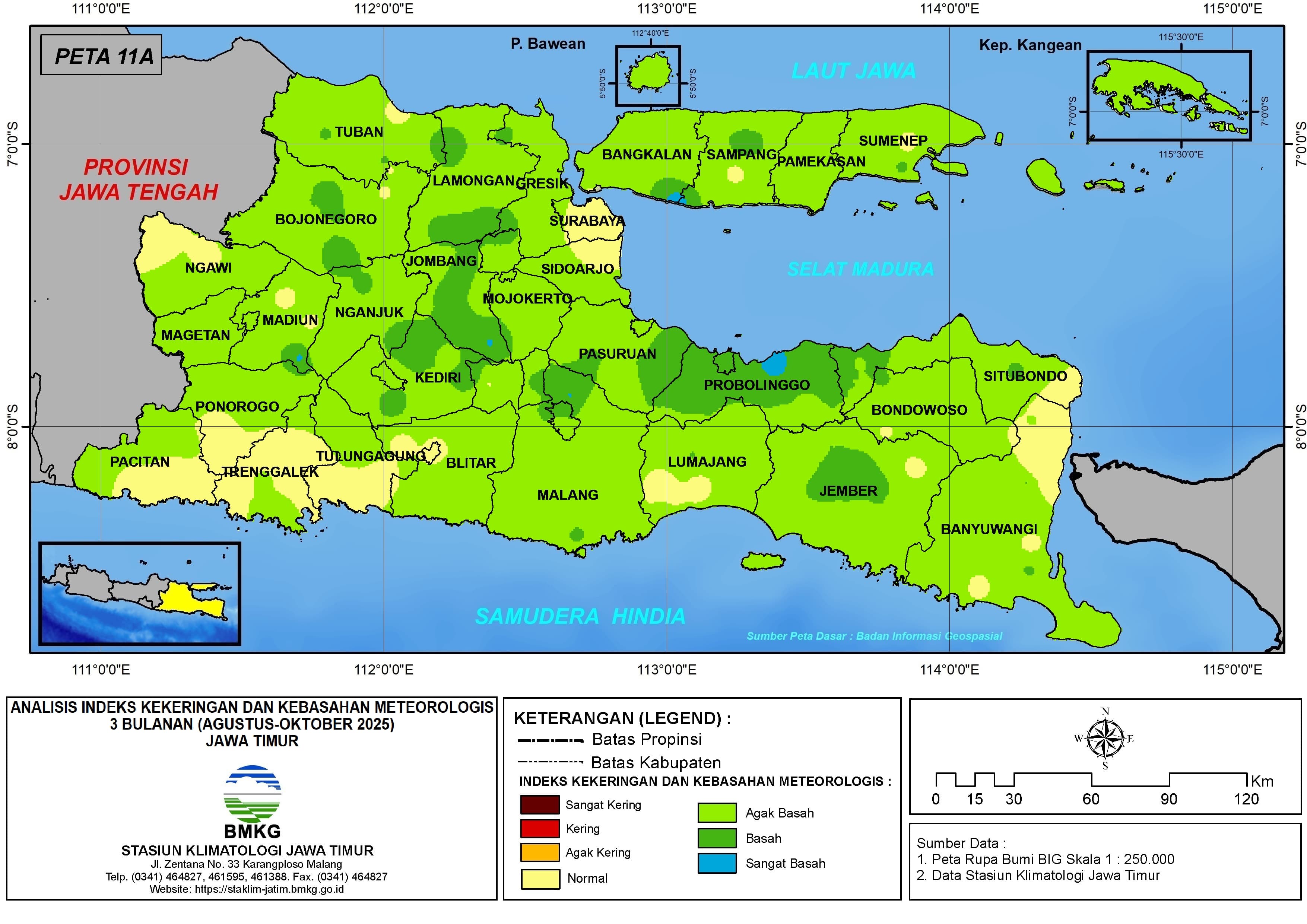 ( Analisis - Bulanan ) Indeks Kekeringan dan Kebasahan Meteorologis 3 Bulanan Untuk Bulan Agustus - September - Oktober Tahun 2025 di Provinsi Jawa Timur
