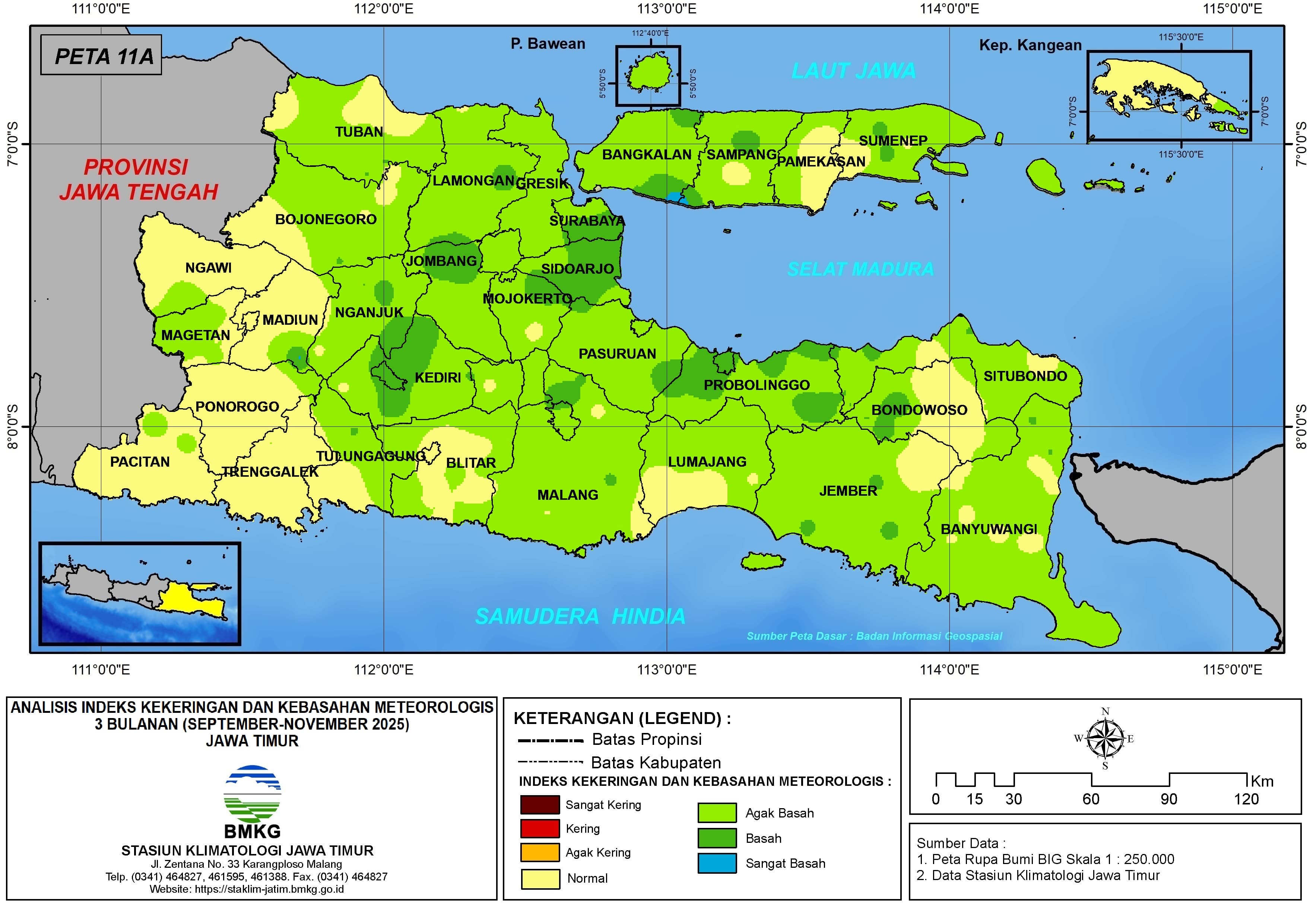 ( Analisis - Bulanan ) Indeks Kekeringan dan Kebasahan Meteorologis 3 Bulanan Untuk Bulan September - Oktober - November Tahun 2025 di Provinsi Jawa Timur