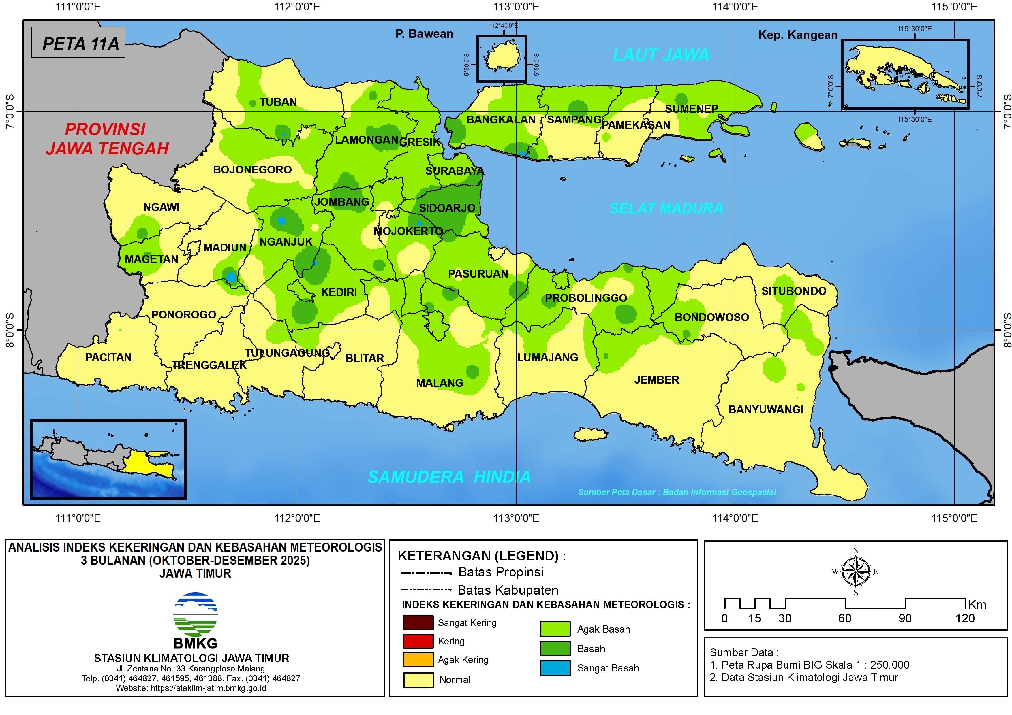 ( Analisis - Bulanan ) Indeks Kekeringan dan Kebasahan Meteorologis 3 Bulanan Untuk Bulan Oktober - November - Desember Tahun 2025 di Provinsi Jawa Timur